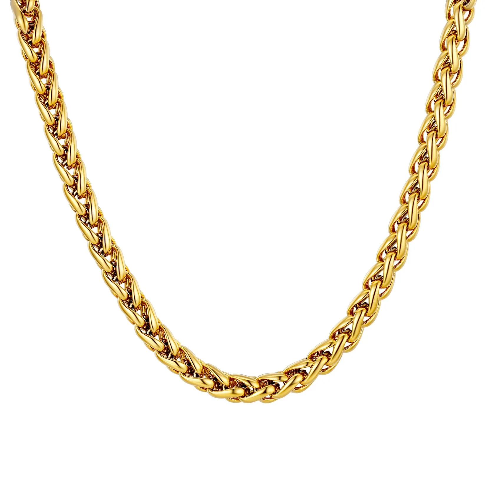 U7 Collana Uomo a Spiga in Acciaio Inossidabile Oro, 9mm x 46cm - immagine 1