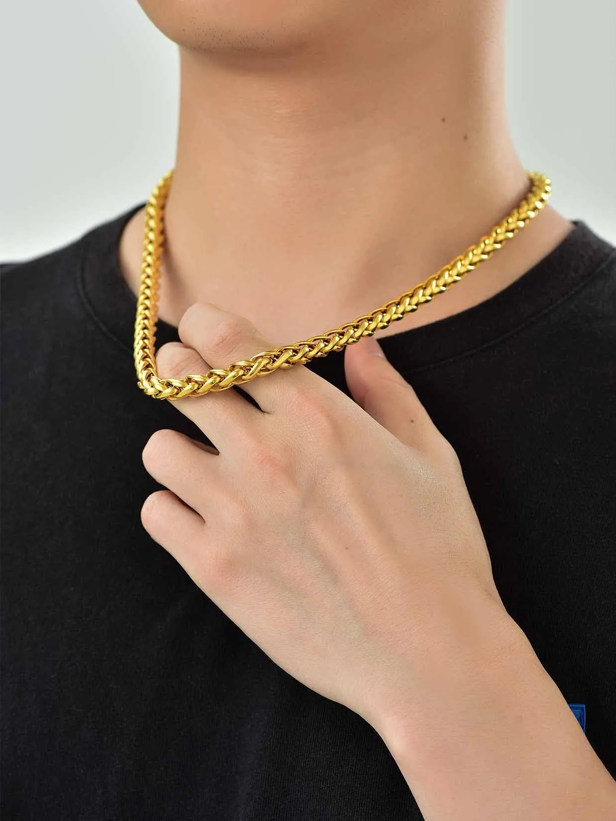 U7 Collana Uomo a Spiga in Acciaio Inossidabile Oro, 9mm x 46cm - immagine 3
