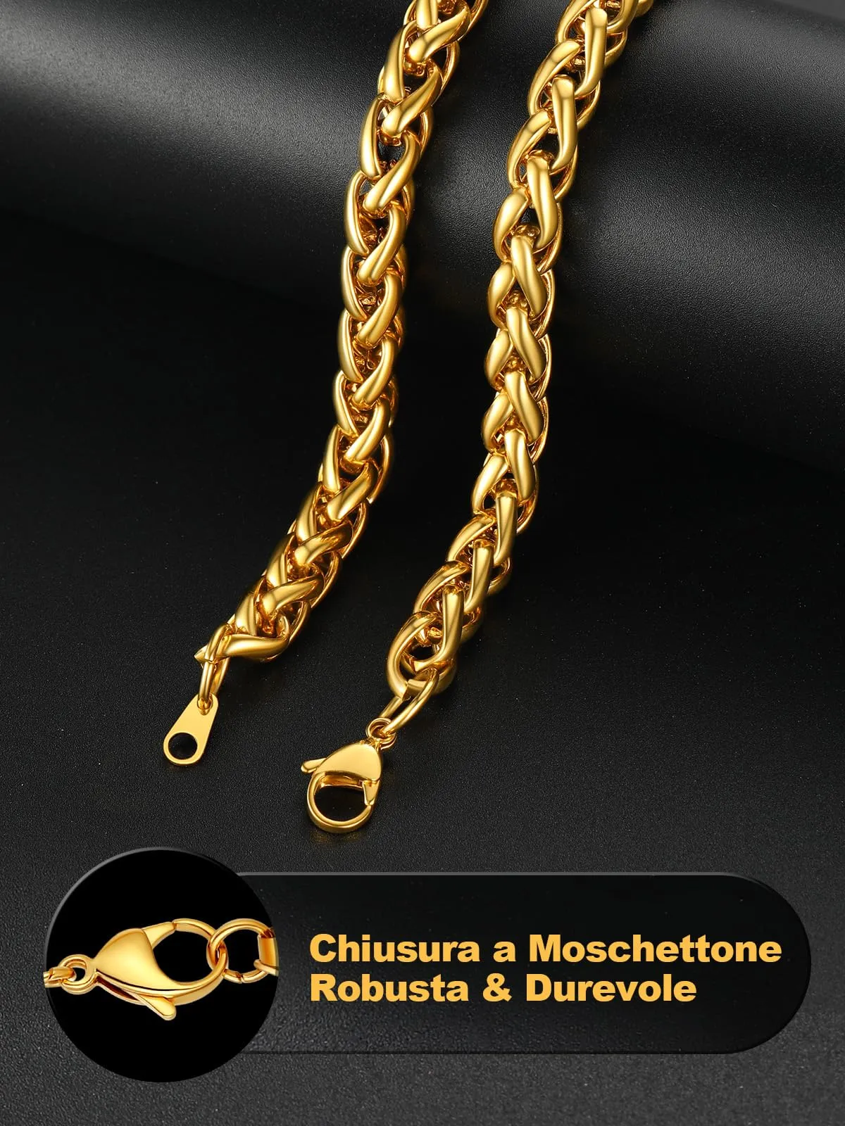 U7 Collana Uomo a Spiga in Acciaio Inossidabile Oro, 9mm x 46cm - immagine 6