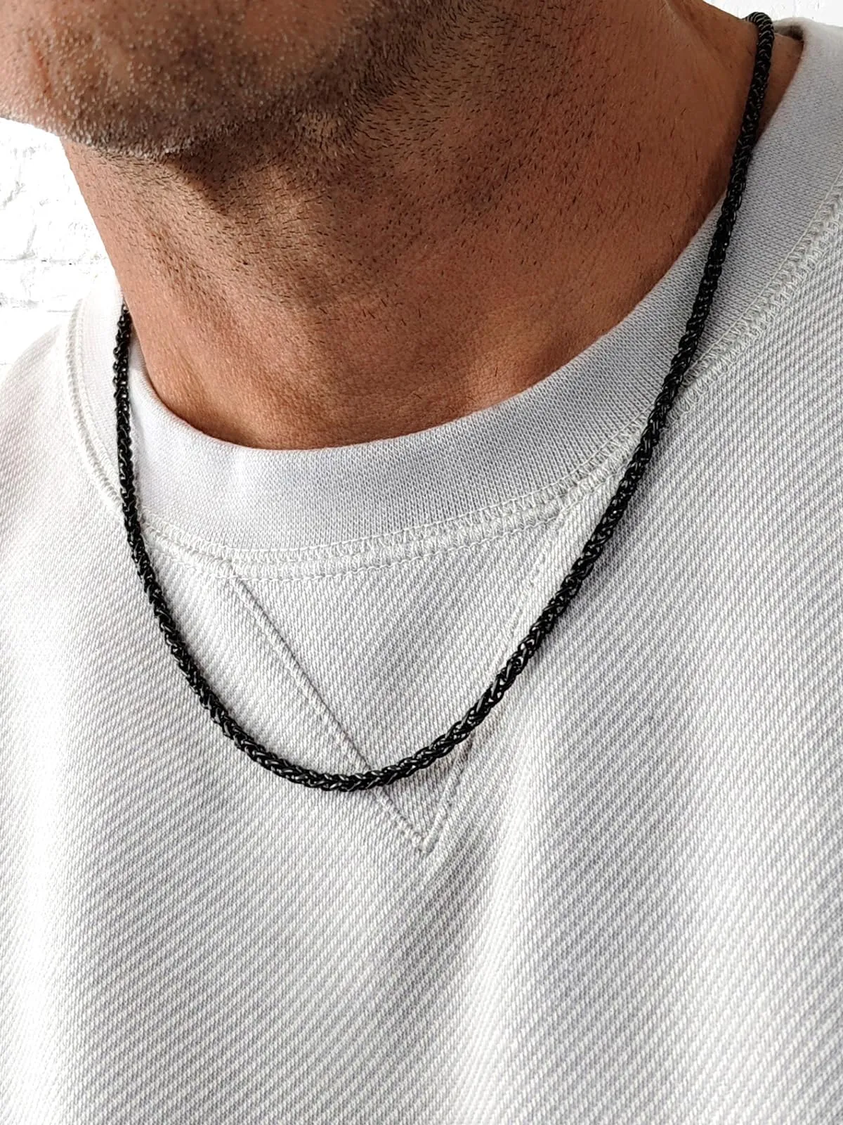 U7 Collana Uomo in Acciaio Inossidabile Nera, Catena a Spiga 3mm, Lunghezza 71cm - immagine 3