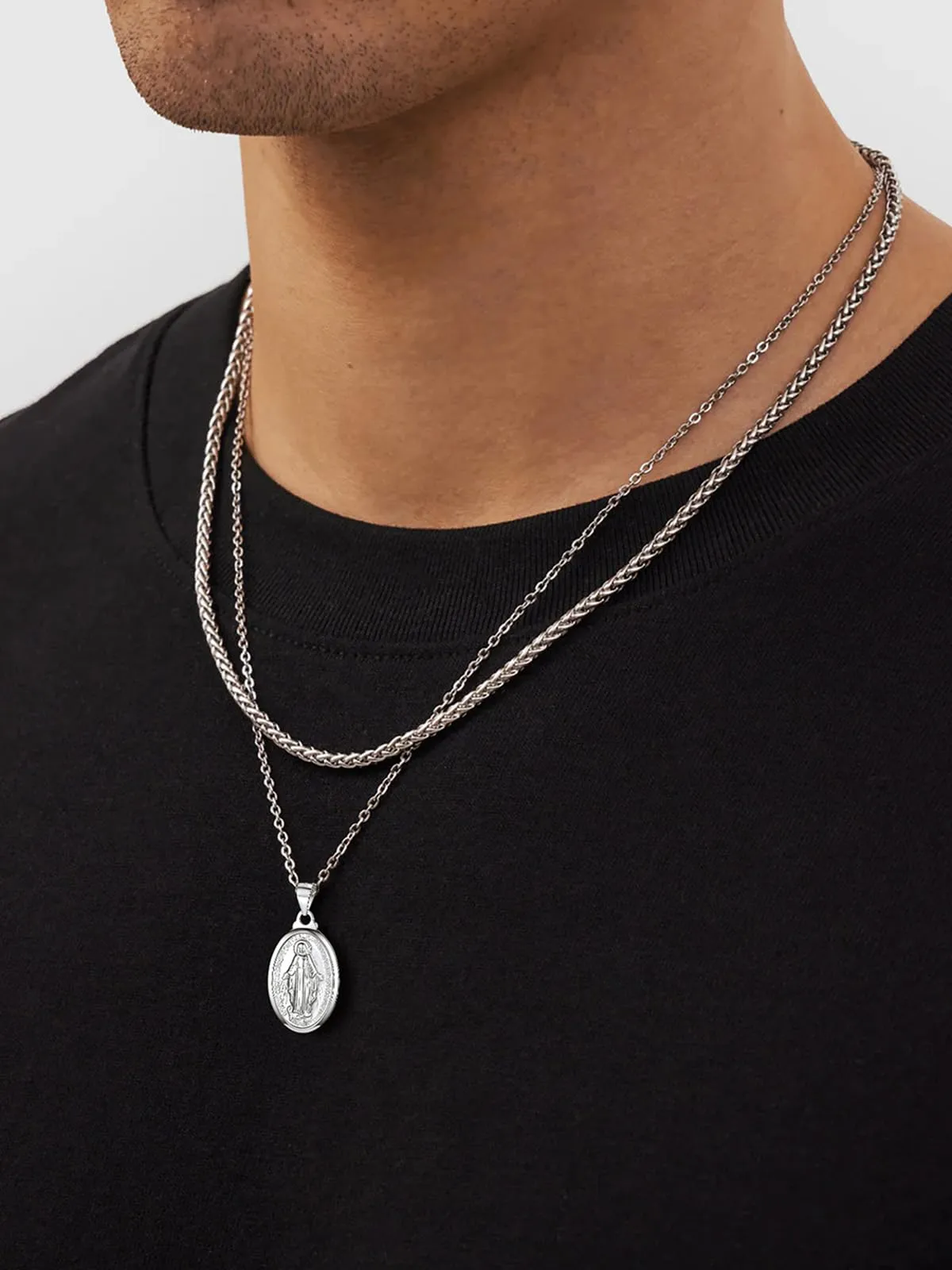 U7 Collana Uomo in Acciaio Inossidabile Catena Spiga 3mm 55cm - immagine 3