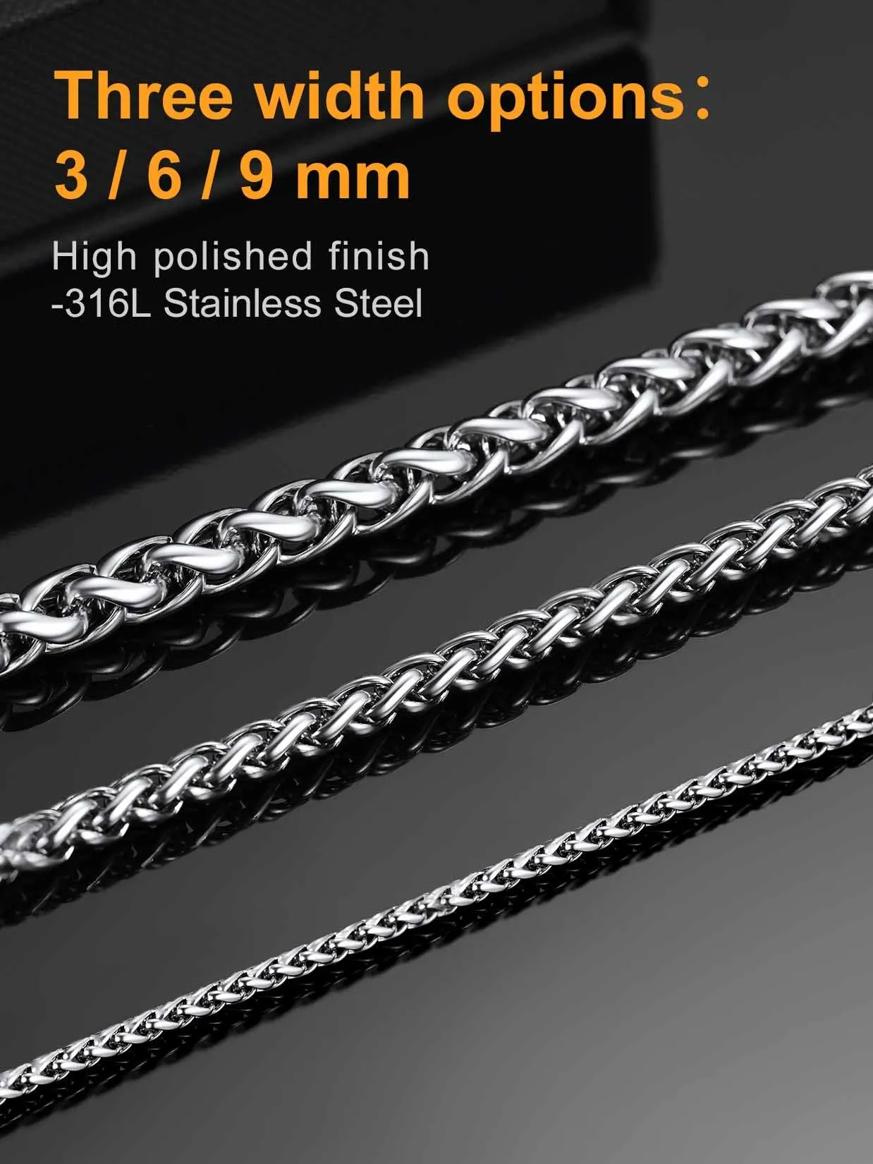 U7 Collana Uomo Catena a Grano in Acciaio Inossidabile 9 mm - 71 cm, Argento - immagine 5