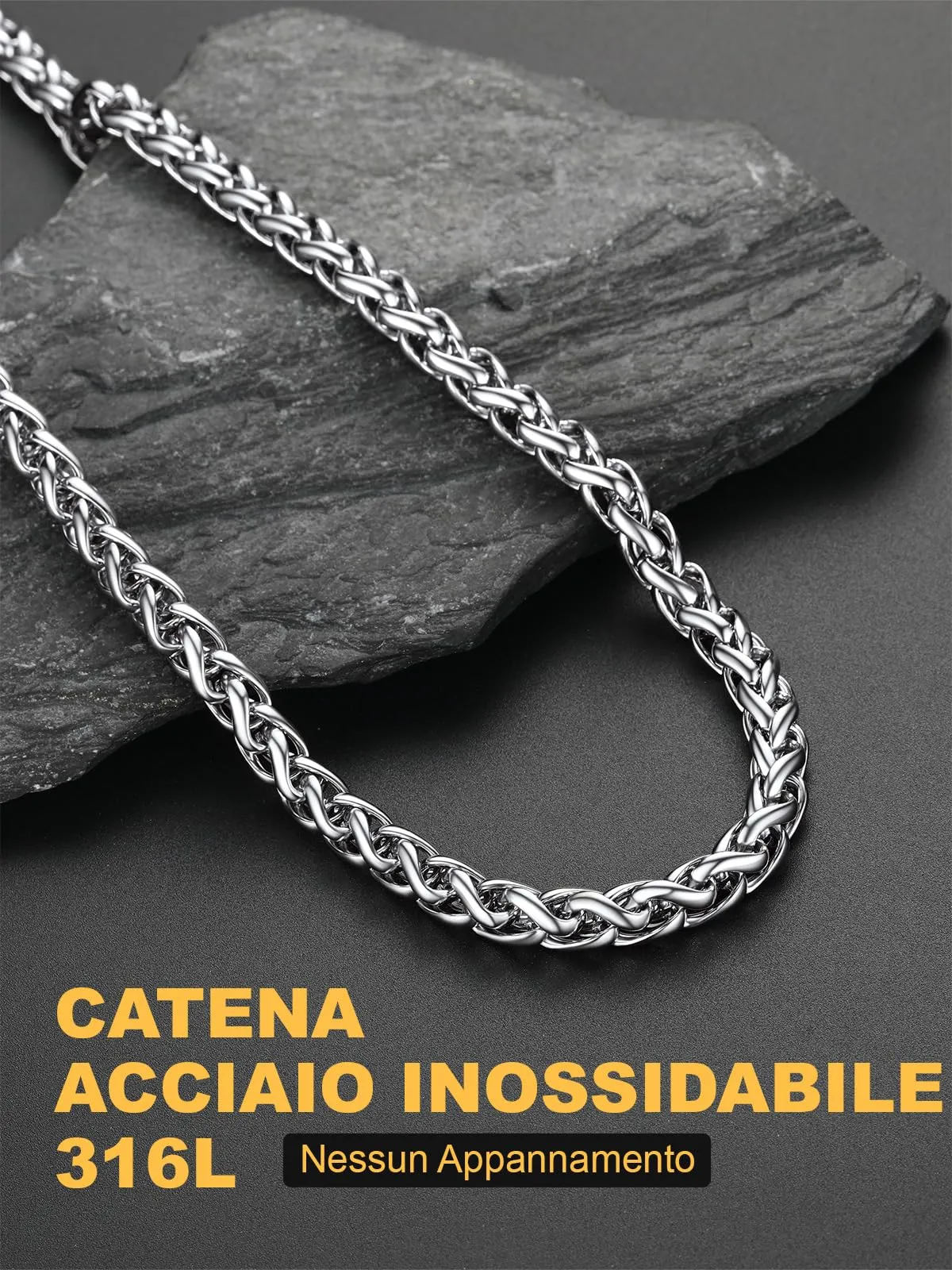 U7 Collana Uomo in Acciaio Inossidabile, Catena Spiga 9mm, 55cm - immagine 4
