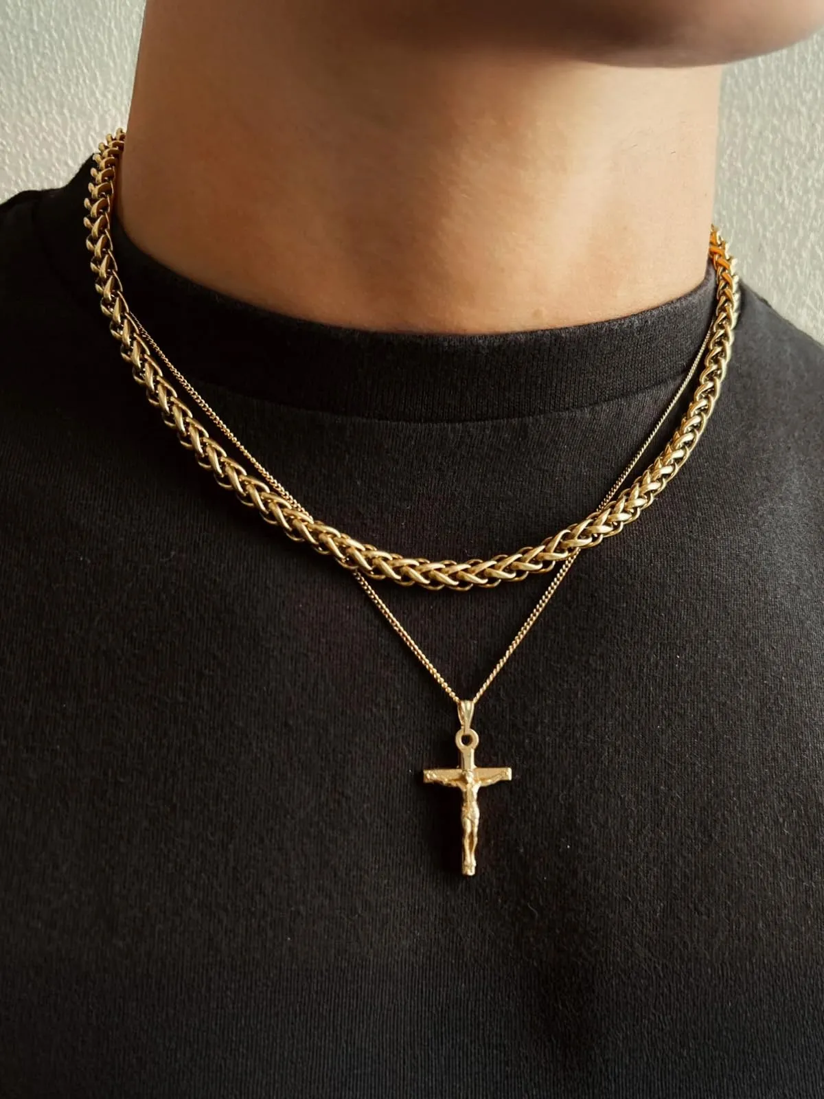 U7 Collana Uomo Catena Spiga in Acciaio Inossidabile Oro, 6mm x 71cm - immagine 3