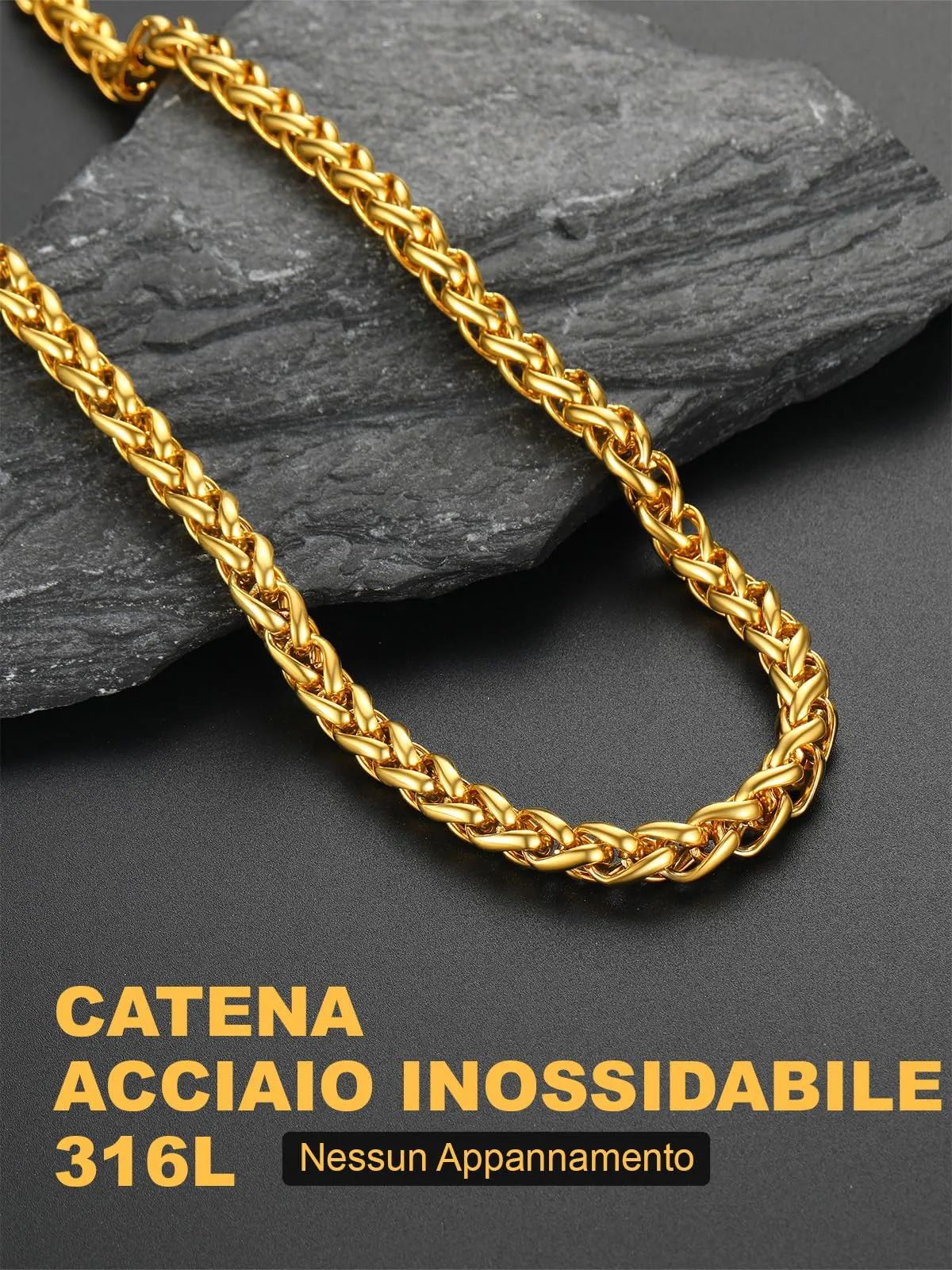 U7 Collana Uomo in Acciaio Inossidabile Oro, Catena Spiga 9mm, Lunghezza 55cm - immagine 5