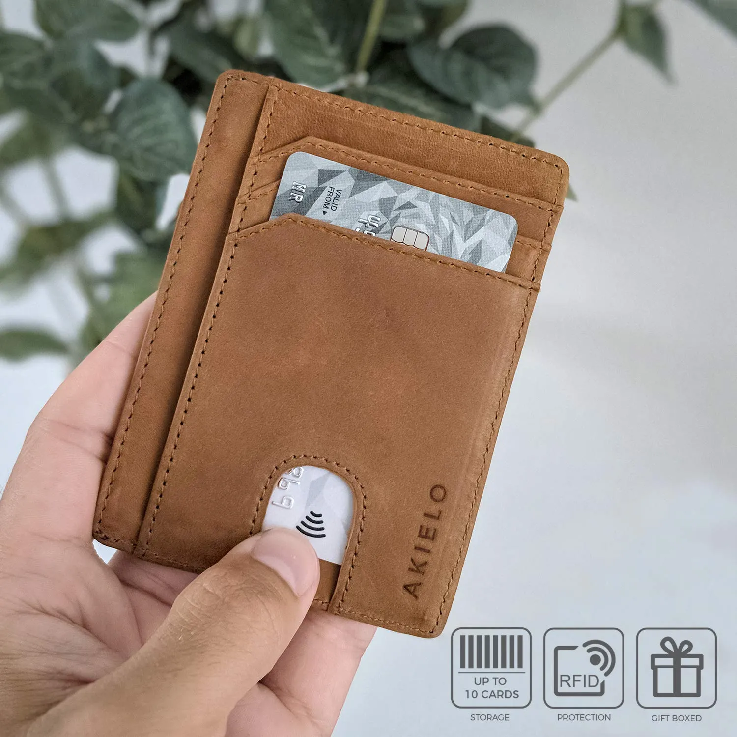 AKIELO Bravo Portafoglio Slim Porta Carte di Credito RFID - Edizione Marrone Chiaro - immagine 3