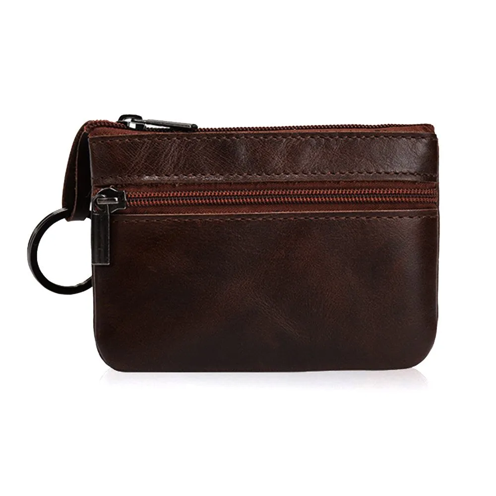 Hibate Mini Portamonete in pelle con Zip e Portachiavi, Marrone Scuro - immagine 1