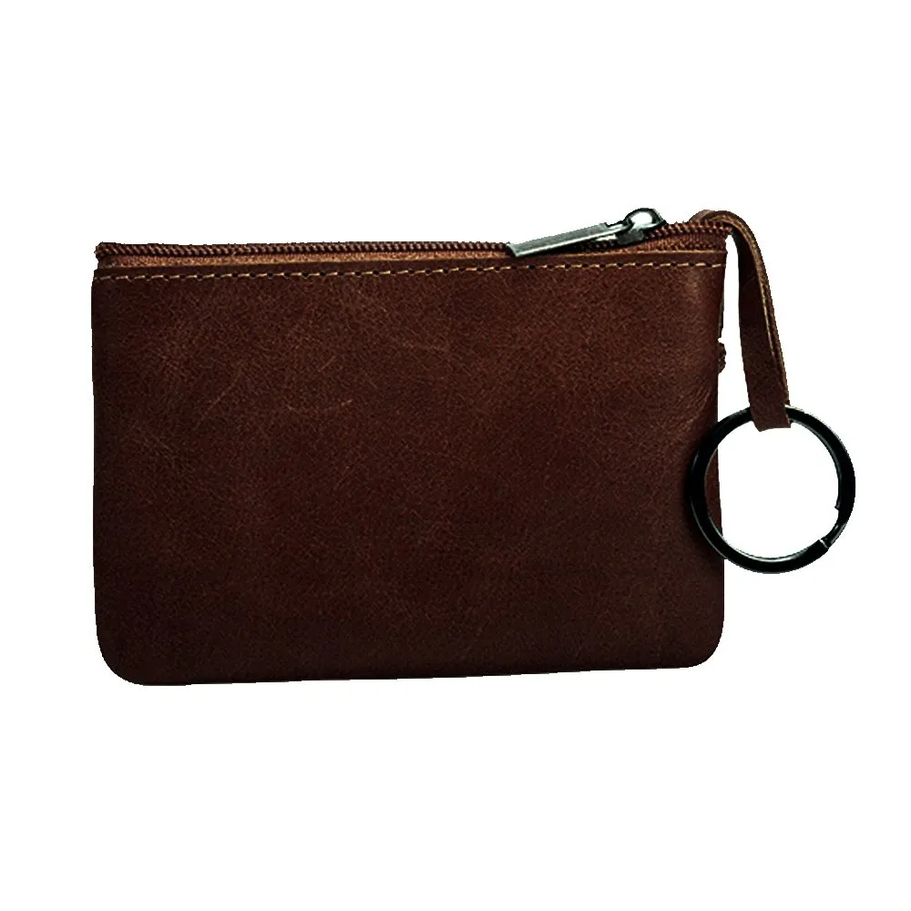 Hibate Mini Portamonete in pelle con Zip e Portachiavi, Marrone Scuro - immagine 2