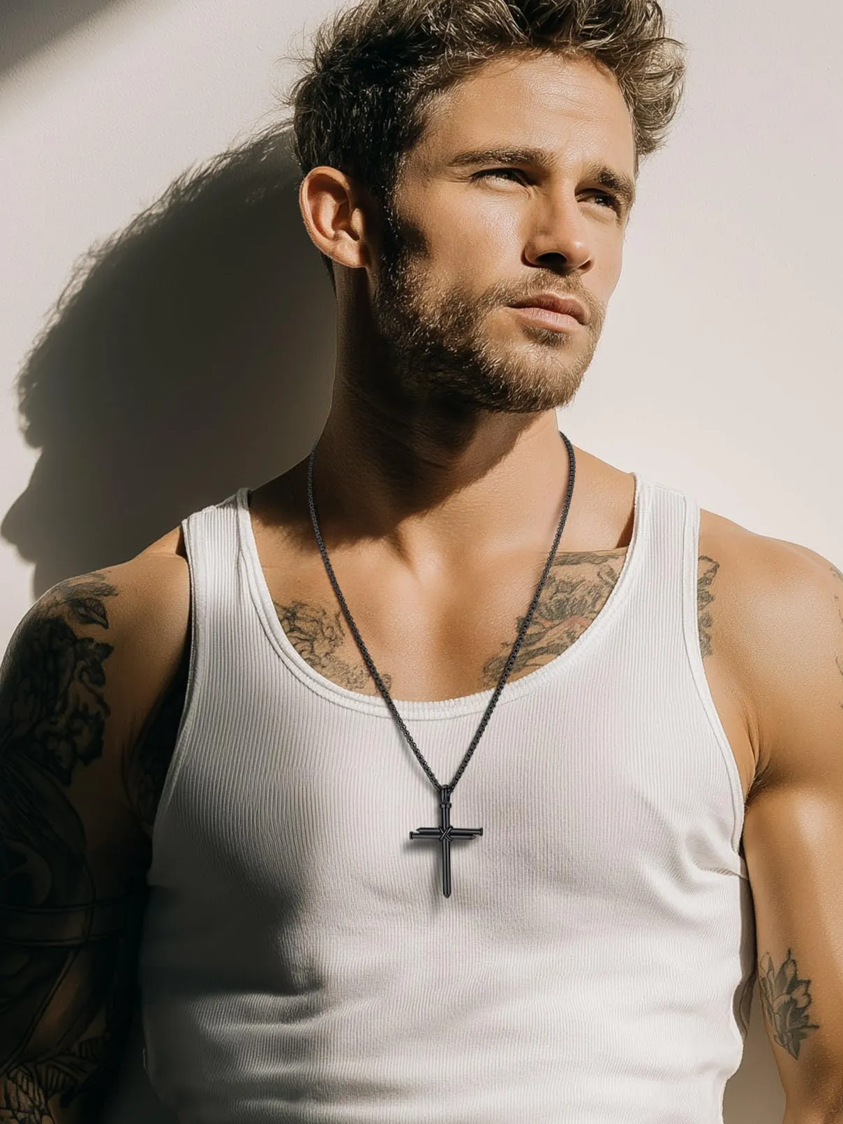 FaithHeart Collana Uomo Croce Forma dei Chiodi Nero Acciaio Inox Antiallergico - immagine 4