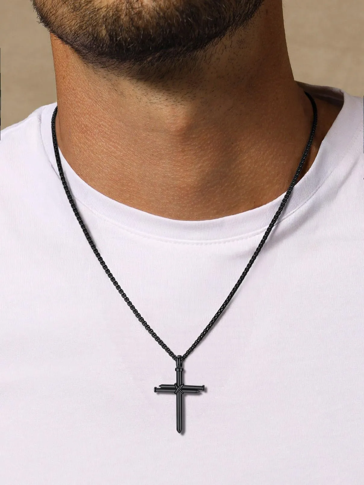 FaithHeart Collana Uomo Croce Forma dei Chiodi Nero Acciaio Inox Antiallergico - immagine 9