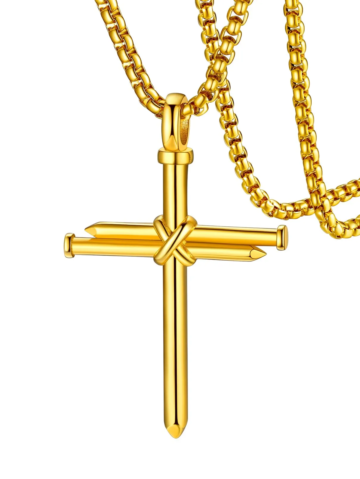FaithHeart Collana Uomo Croce Forma dei Chiodi Oro Acciaio Inox Antiallergico FH-TP12041K-E - immagine 1