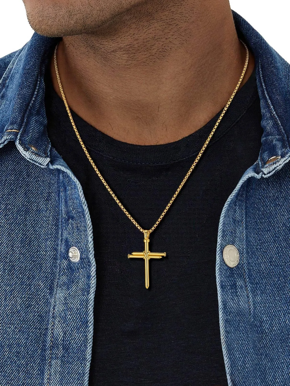 FaithHeart Collana Uomo Croce Forma dei Chiodi Oro Acciaio Inox Antiallergico FH-TP12041K-E - immagine 2