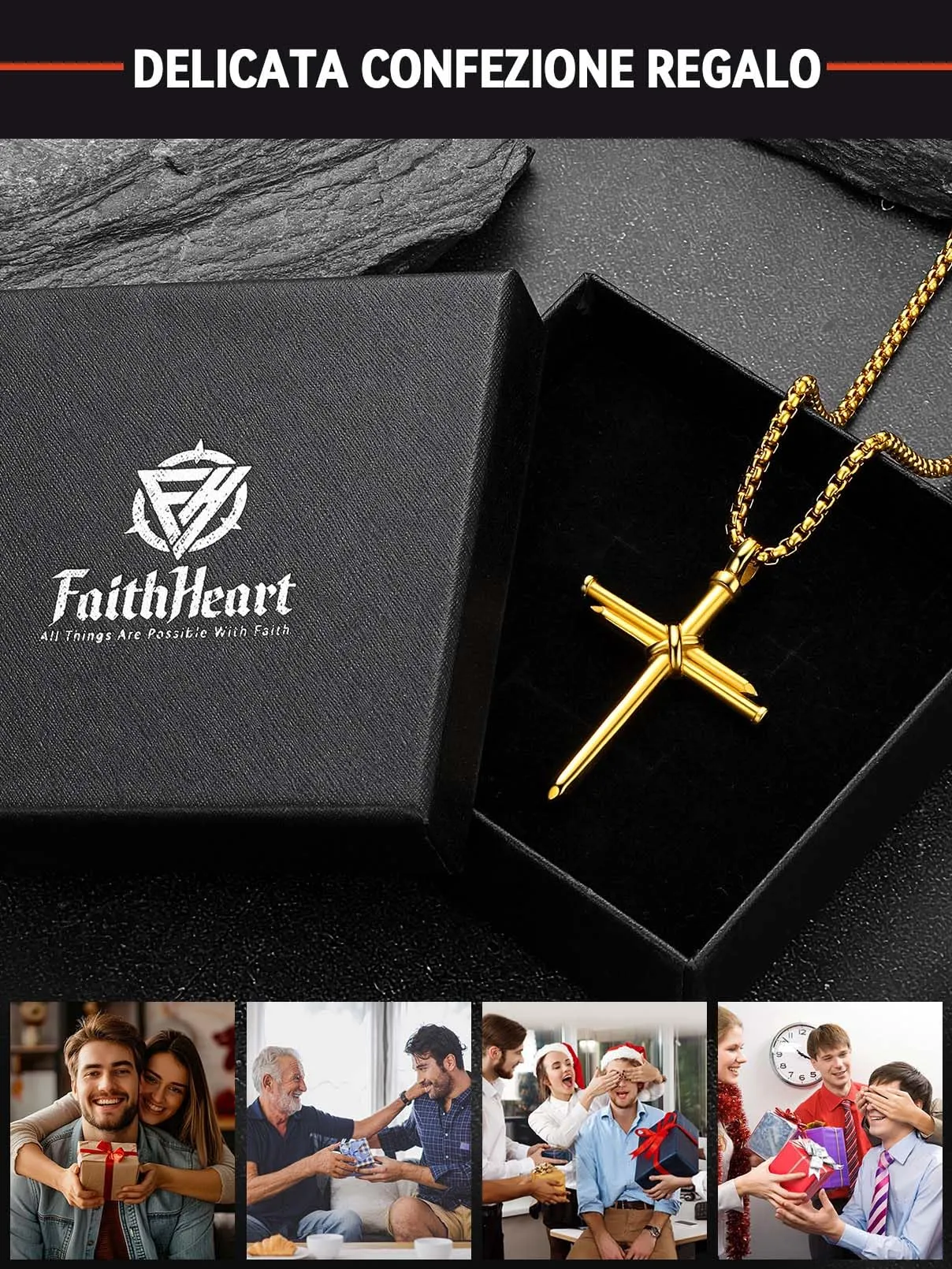 FaithHeart Collana Uomo Croce Forma dei Chiodi Oro Acciaio Inox Antiallergico FH-TP12041K-E - immagine 9