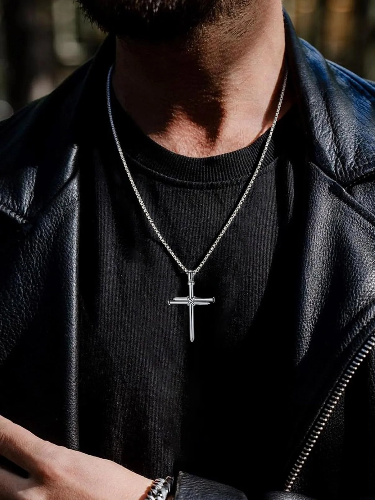 FaithHeart Collana Uomo Croce Forma dei Chiodi in Acciaio Inox Argento - immagine 6