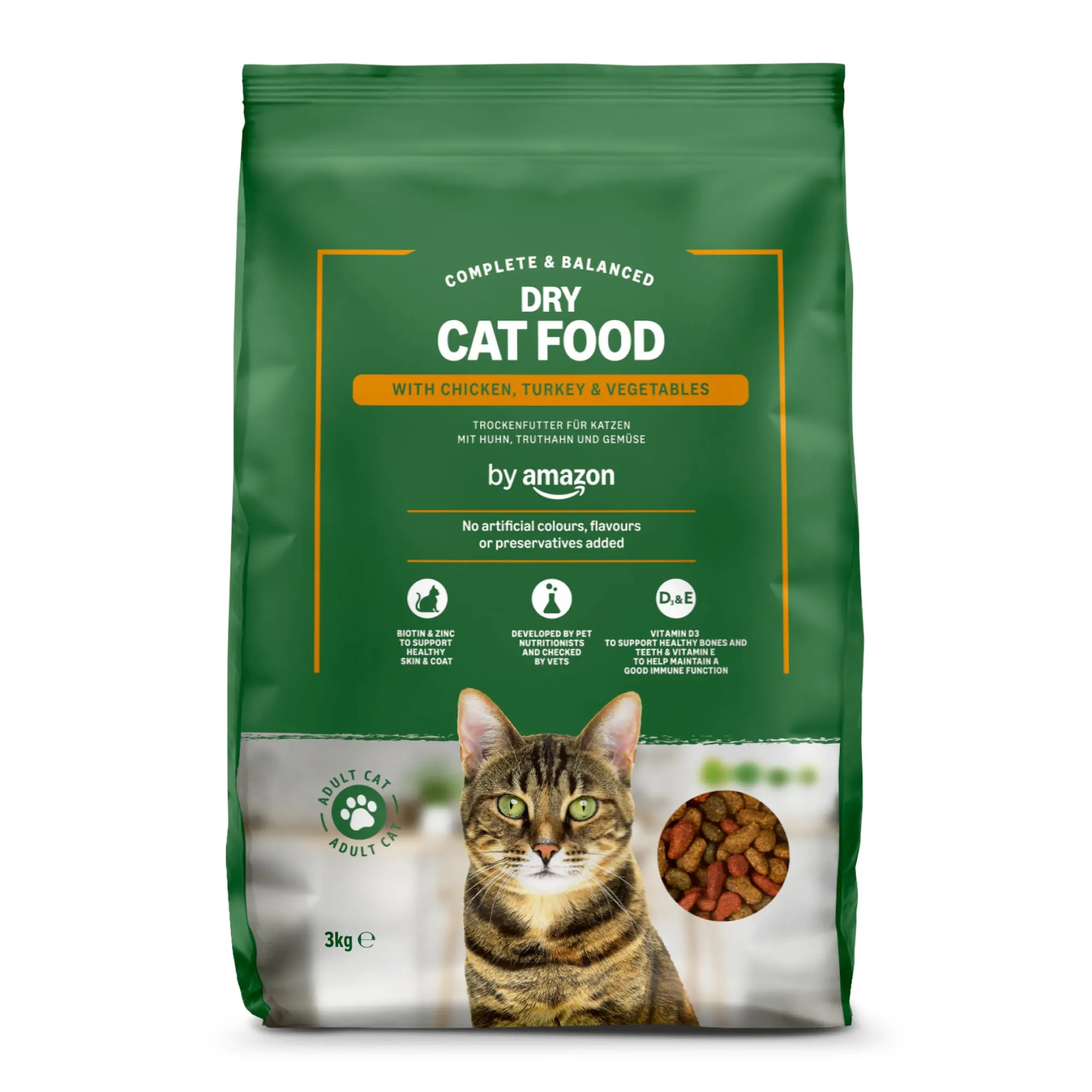 by Amazon Alimento secco completo per gatti adulti con pollo, tacchino e verdure, 3 kg - immagine 1