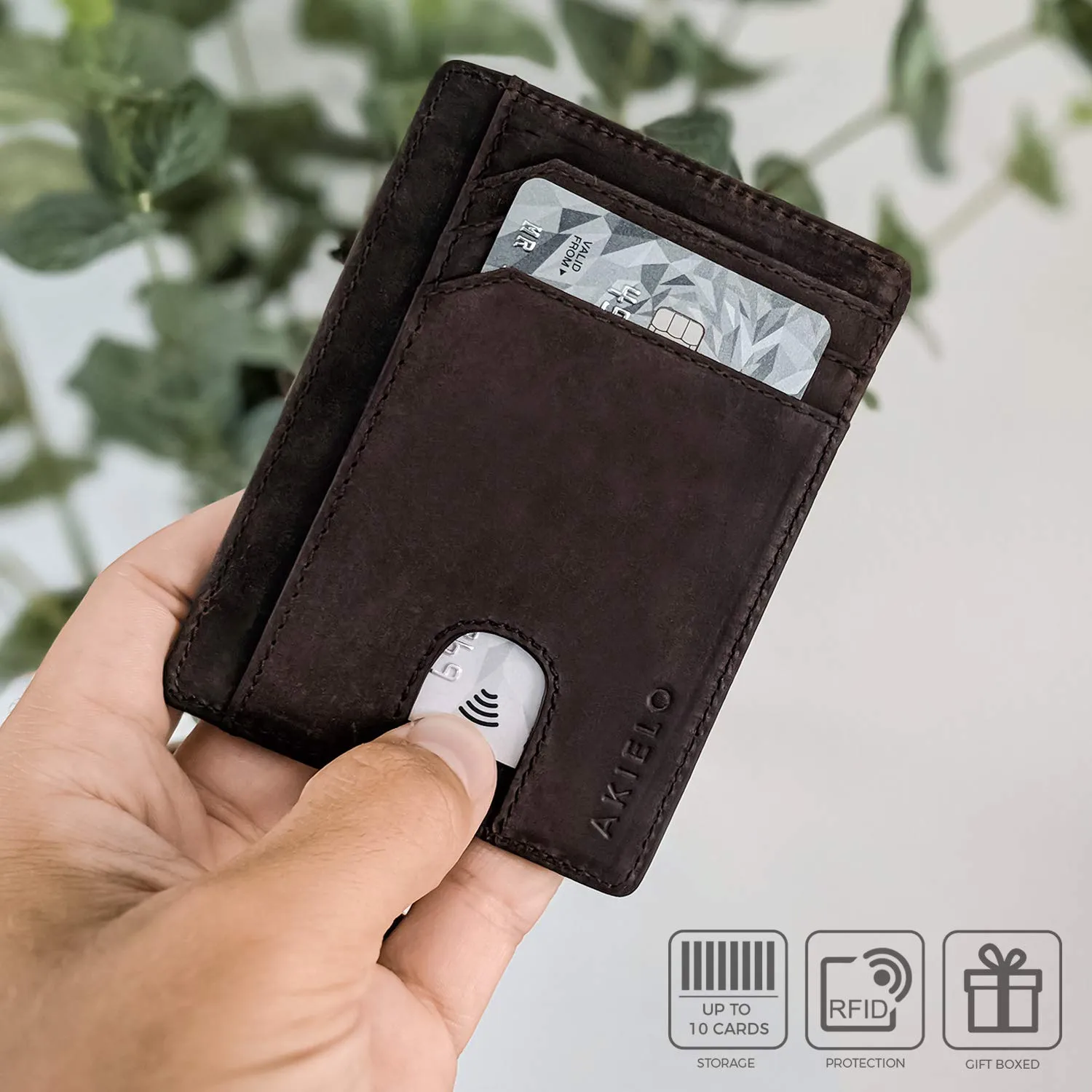 AKIELO Bravo Portafoglio Uomo Slim Porta Carte di Credito con Blocco RFID - Edizione Moka Scuro - immagine 3