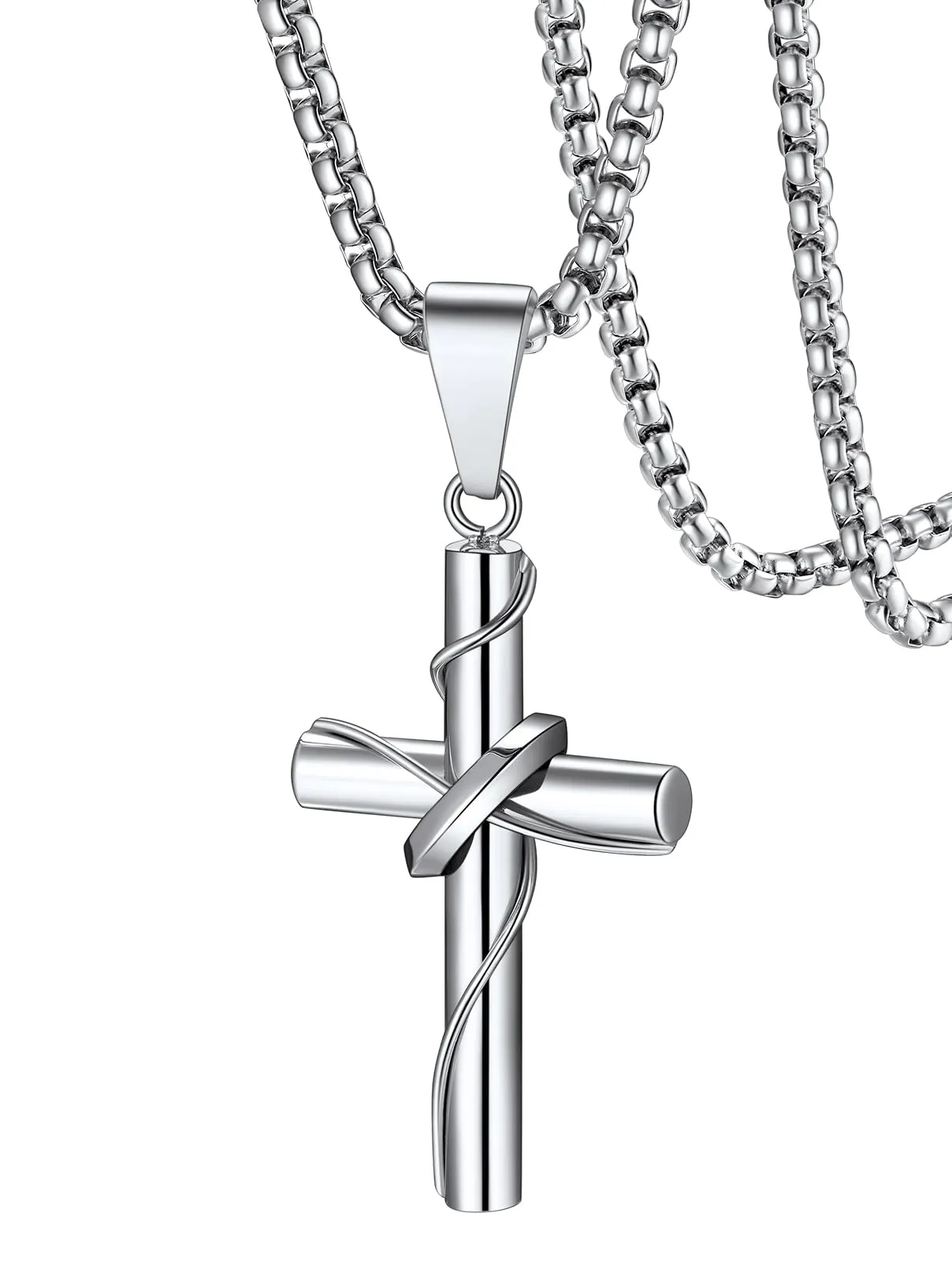 FaithHeart Collana Croce Uomo in Acciaio Inox 316L Argento - immagine 1