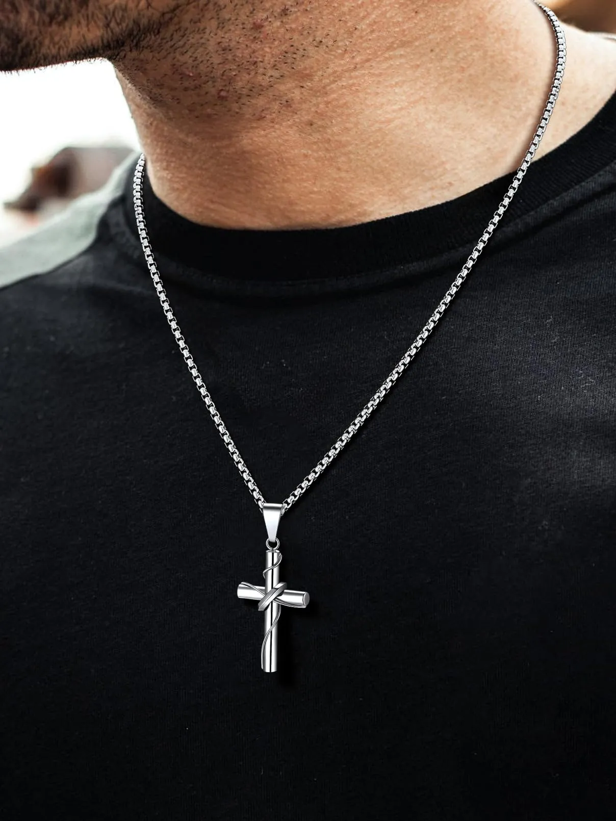FaithHeart Collana Croce Uomo in Acciaio Inox 316L Argento - immagine 4