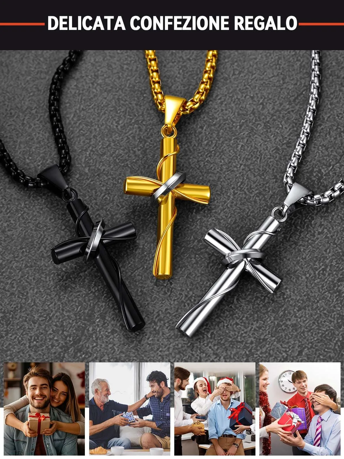FaithHeart Collana Croce Uomo in Acciaio Inox 316L Argento - immagine 7