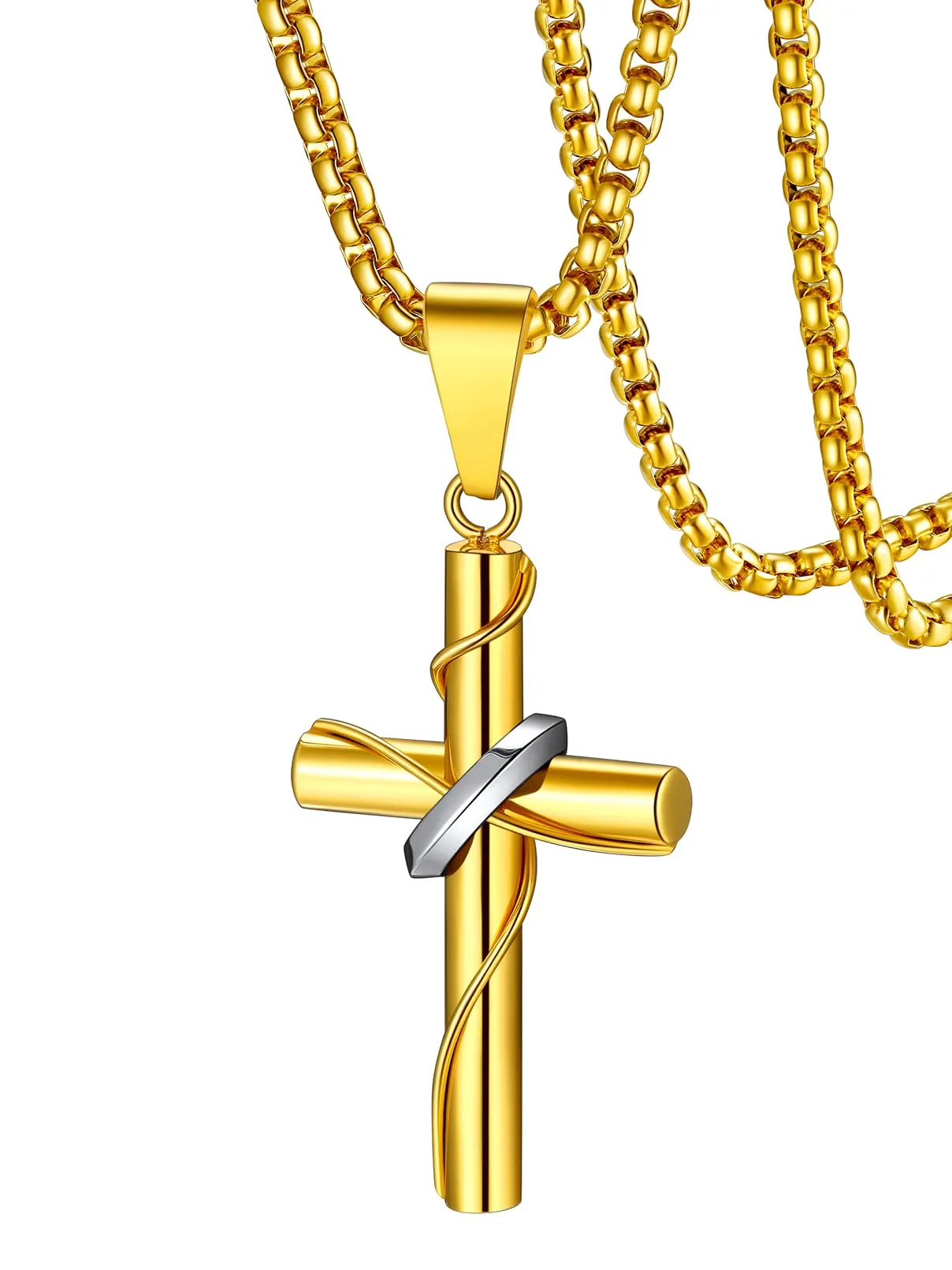 FaithHeart Collana Croce Uomo Avvolta in Acciaio Inox 316L Oro - immagine 1