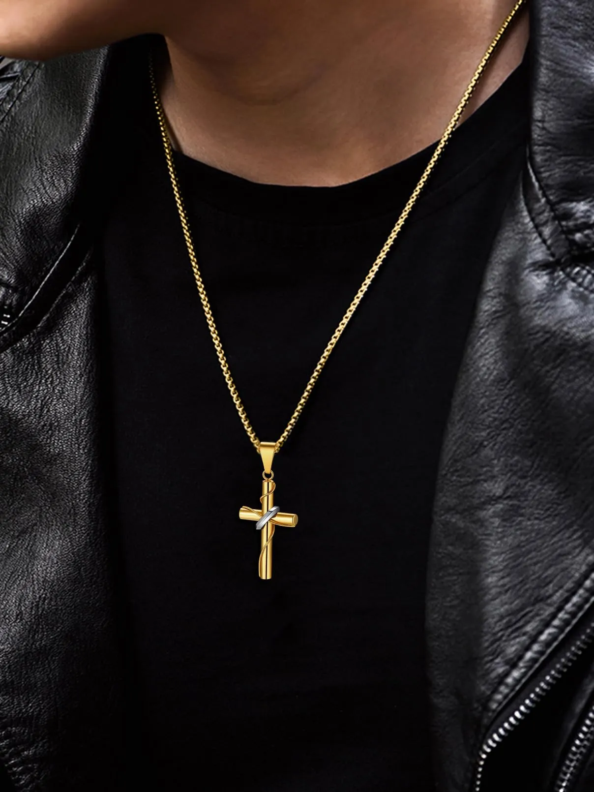 FaithHeart Collana Croce Uomo Avvolta in Acciaio Inox 316L Oro - immagine 2