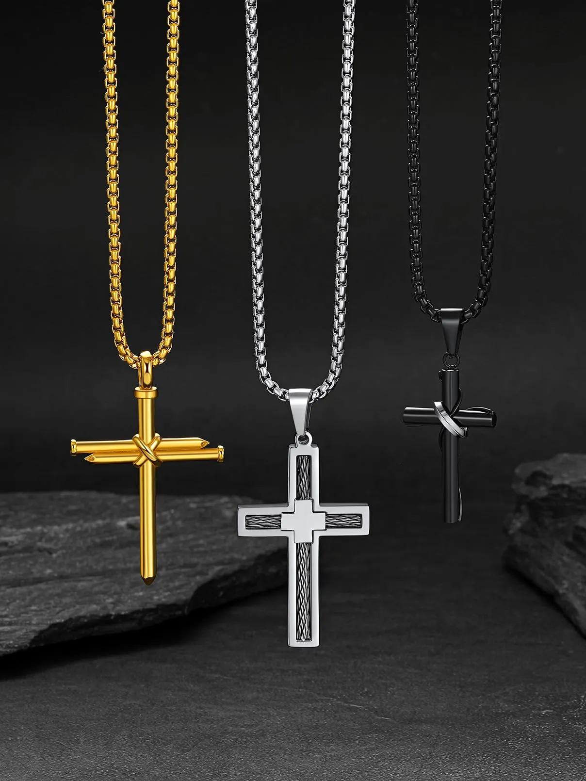 FaithHeart Collana Croce Uomo Avvolta in Acciaio Inox 316L Oro - immagine 8