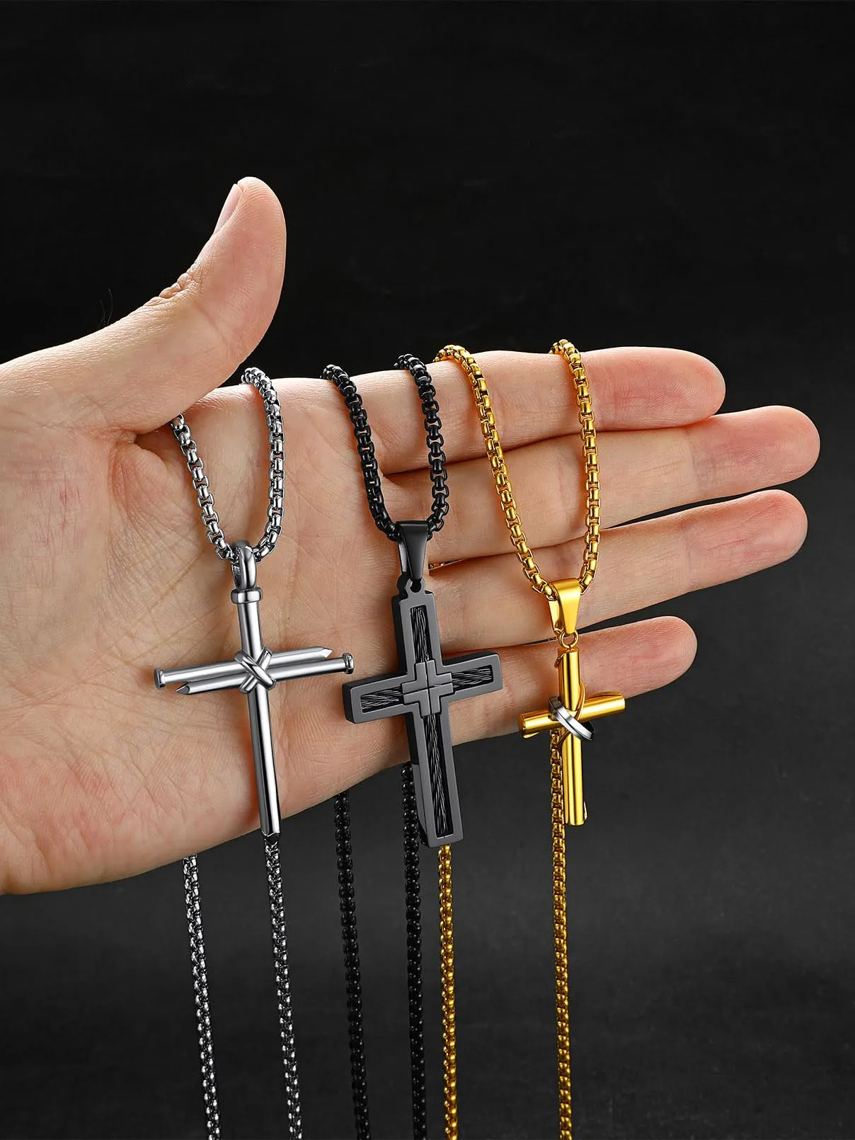 FaithHeart Collana Croce Uomo Avvolta in Acciaio Inox 316L Oro - immagine 9