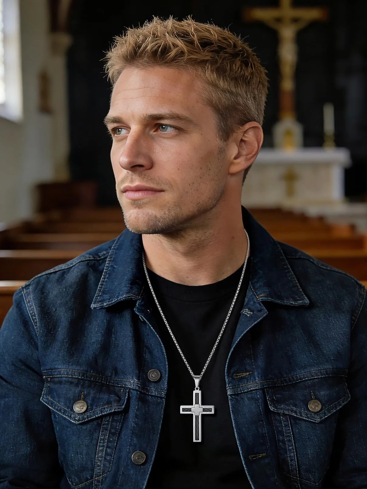 FaithHeart Collana Croce Latina Uomo in Acciaio Inox Argento - immagine 9