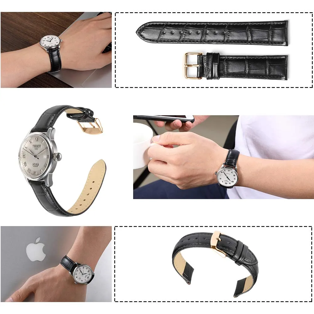 iStrap Cinturino in Pelle Motivo Coccodrillo 19mm - Nero Oro Rosa - immagine 5