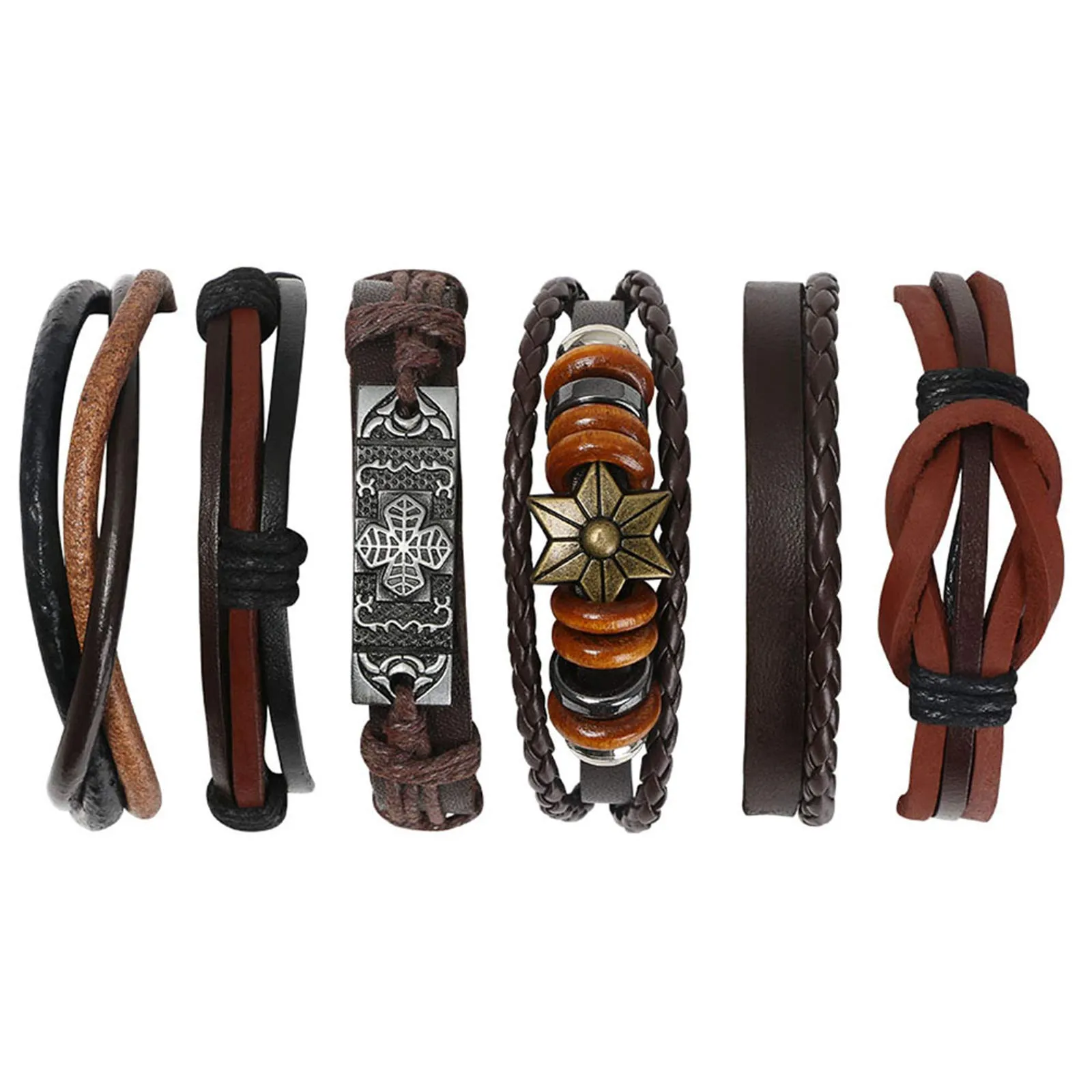 flintronic Bracciale in Pelle Intrecciata, Set da 6 Pezzi, 18-34cm - immagine 1