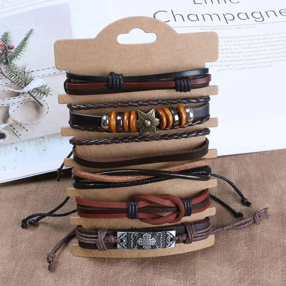 flintronic Bracciale in Pelle Intrecciata, Set da 6 Pezzi, 18-34cm - immagine 7
