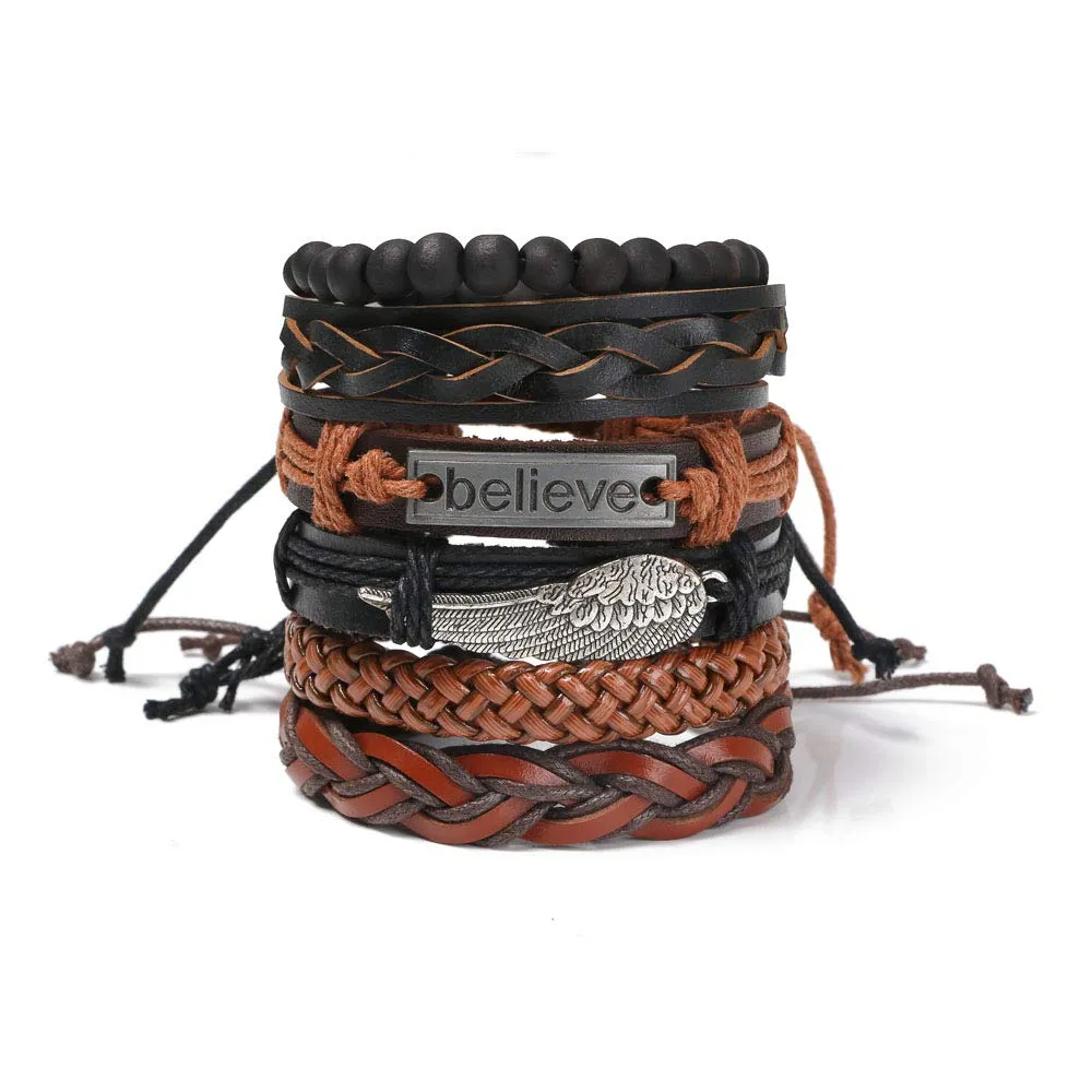 flintronic Bracciale in Pelle Intrecciata per Uomo e Donna, Set da 6 Pezzi, 18-34cm - immagine 3