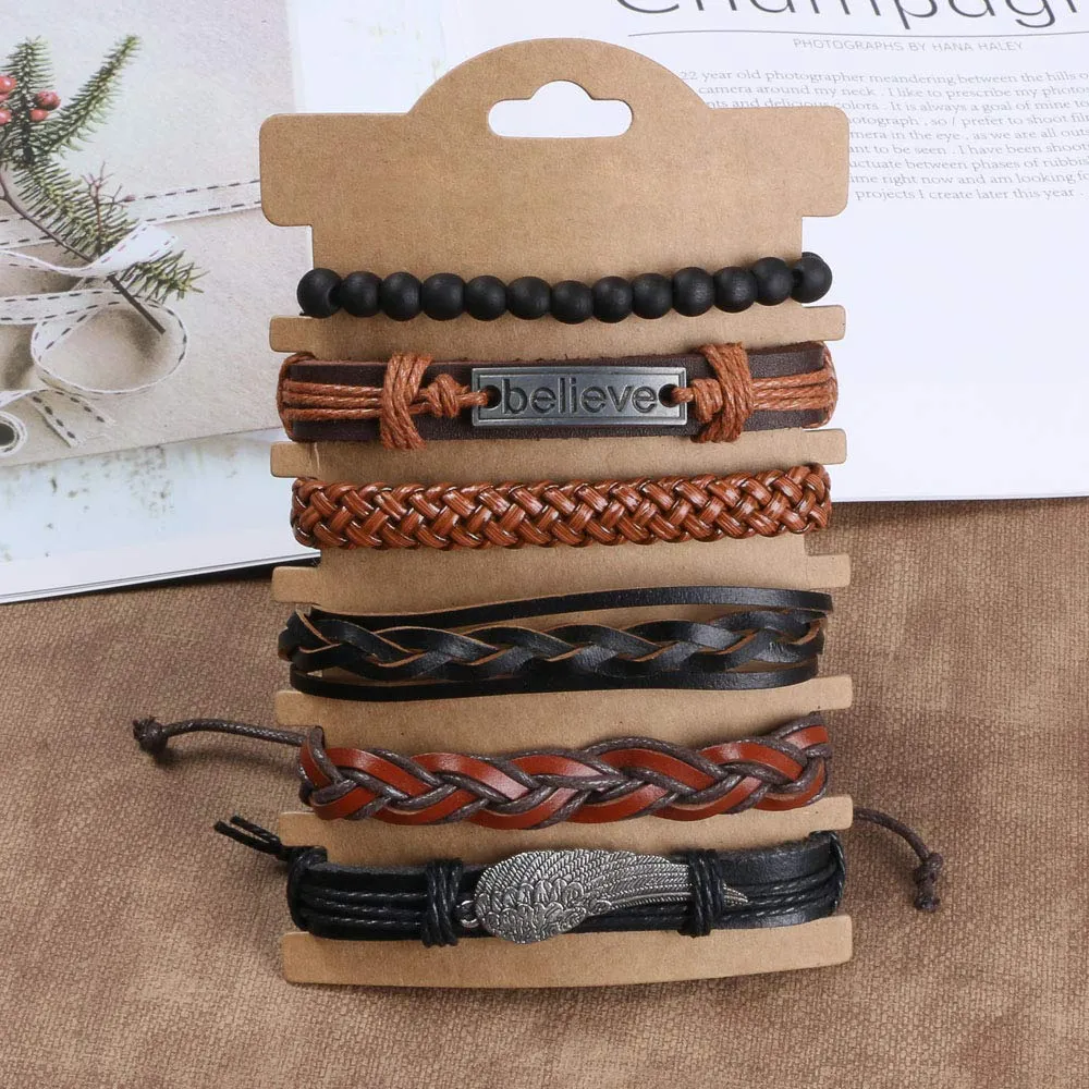 flintronic Bracciale in Pelle Intrecciata per Uomo e Donna, Set da 6 Pezzi, 18-34cm - immagine 7