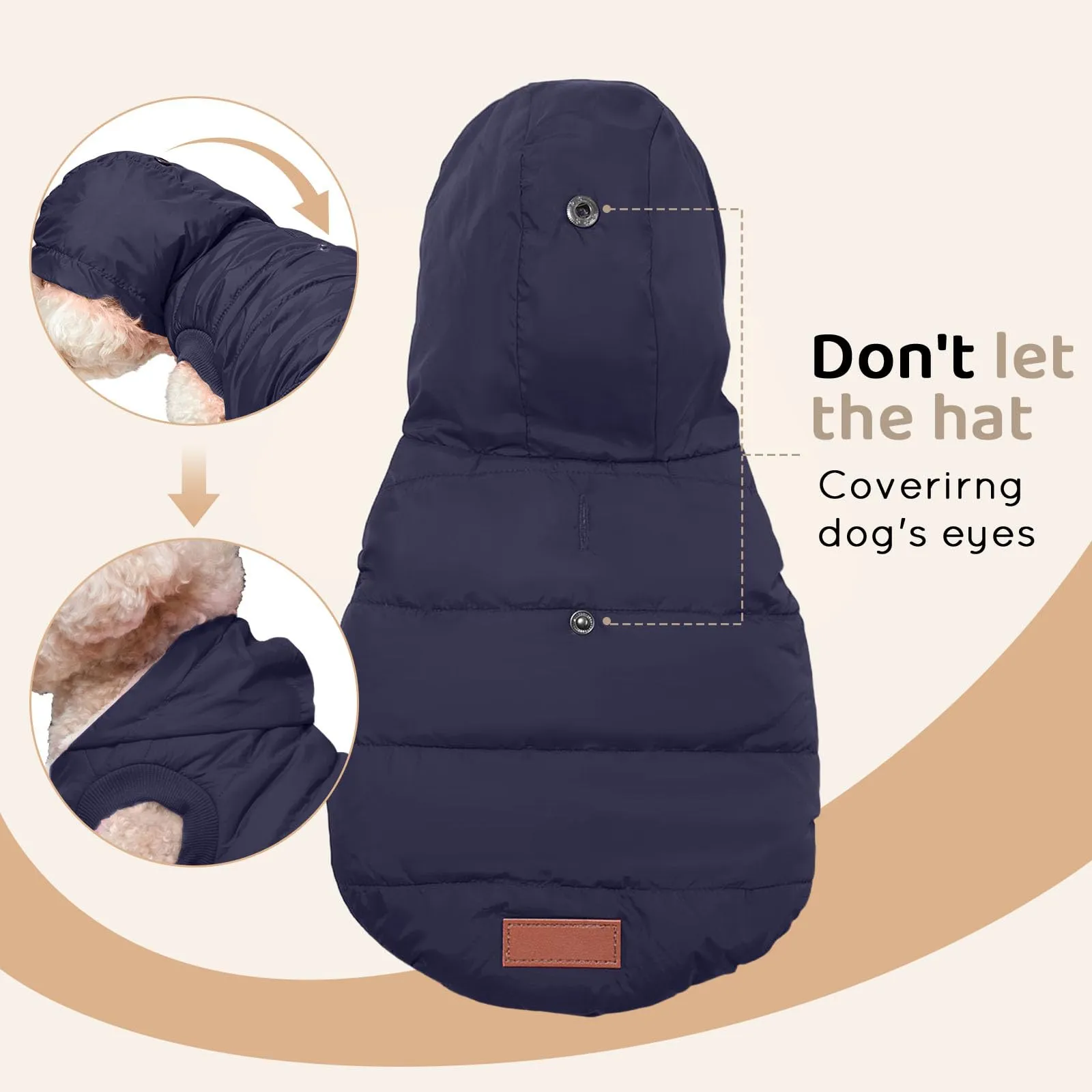 JoyDaog Cappottino invernale per cani con cappuccio foderato in pile, blu, XL - immagine 4