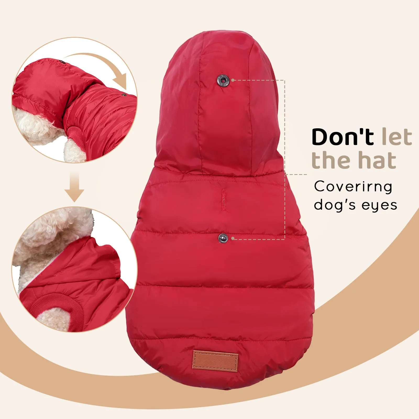 JoyDaog Cappottino invernale per cani con cappuccio, foderato in pile, rosso, XL - immagine 4