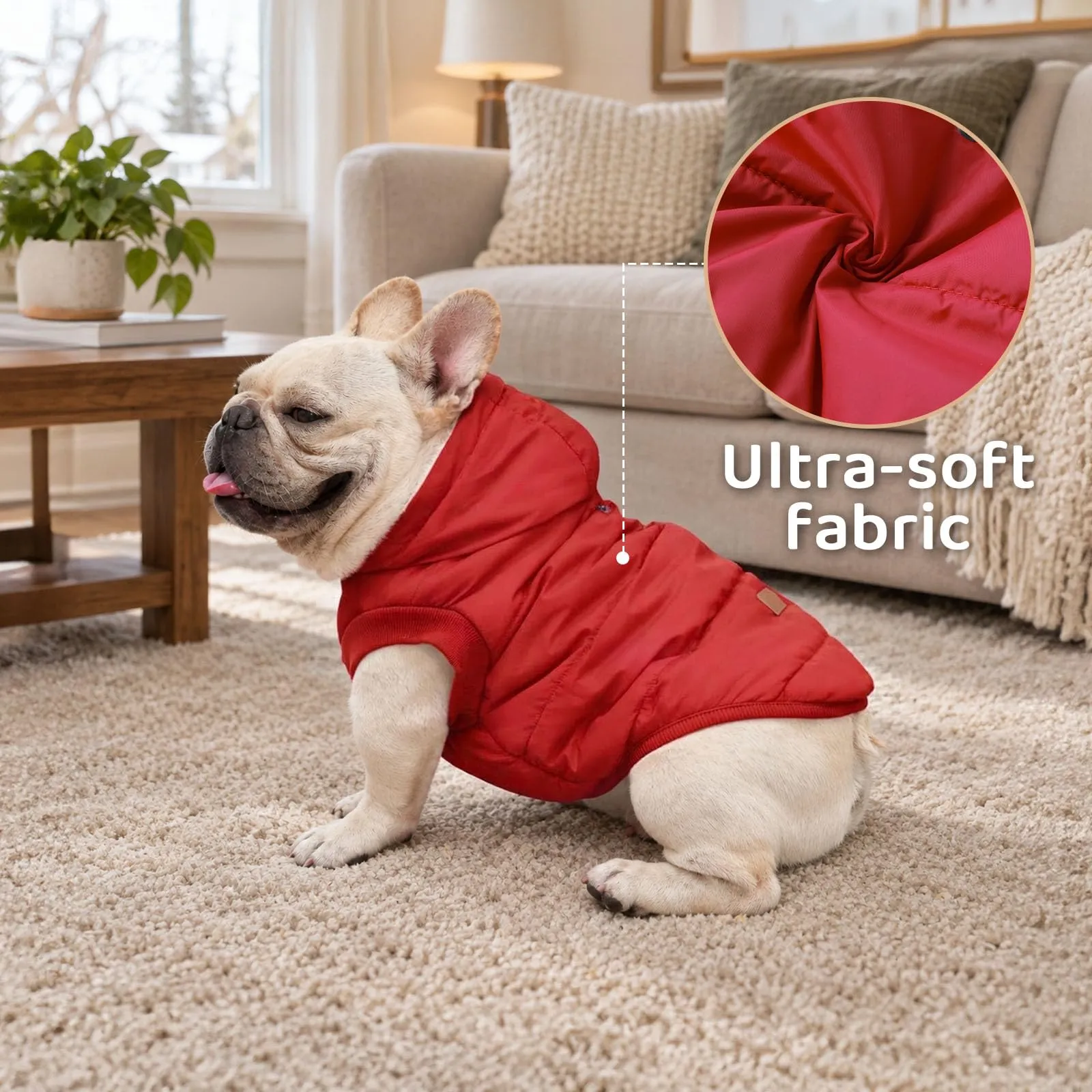 JoyDaog Cappottino Invernale per Cani con Cappuccio, Foderato in Pile, Rosso, Taglia S - immagine 7