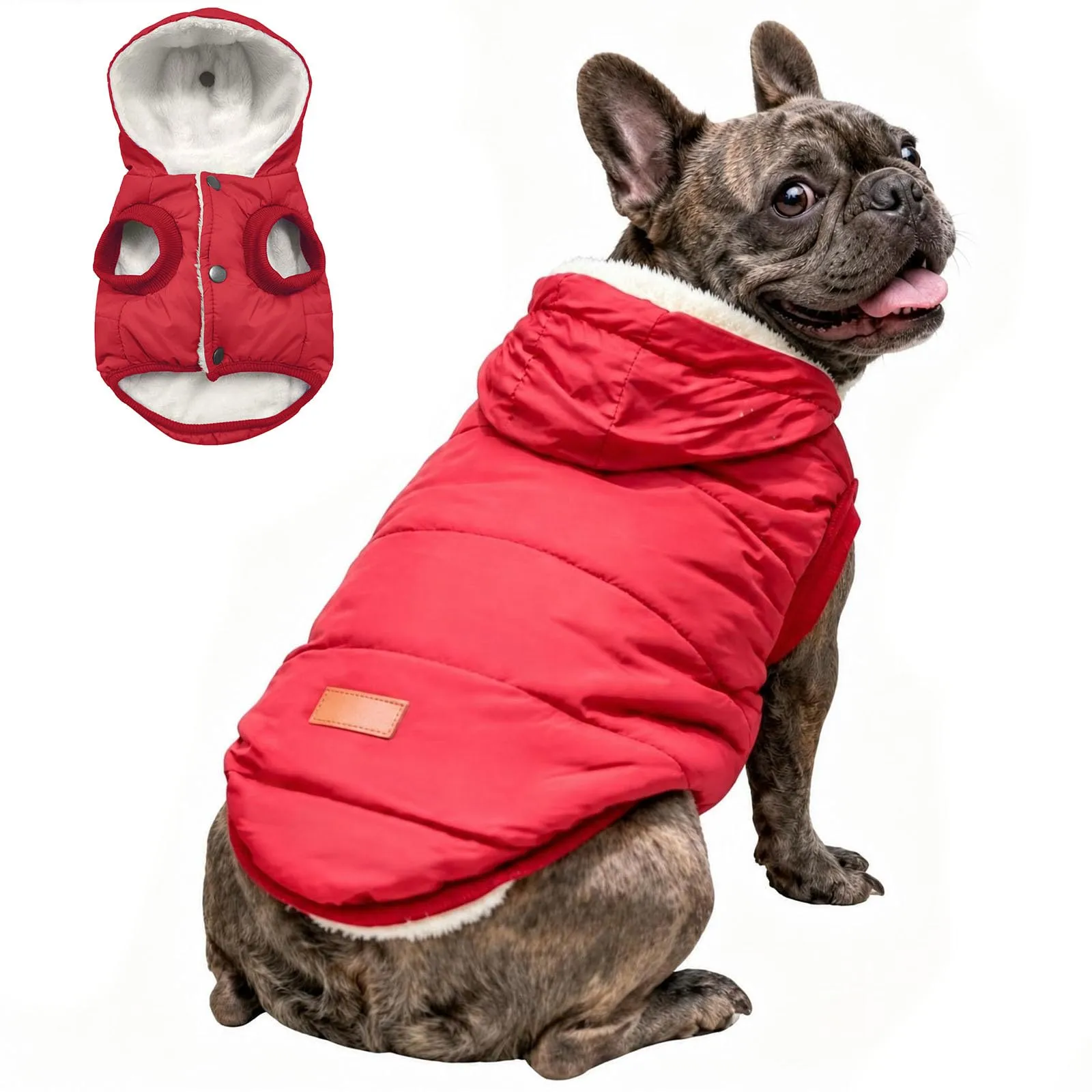 JoyDaog Cappottino Invernale per Cani con Cappuccio, Foderato in Pile, Rosso L - immagine 2