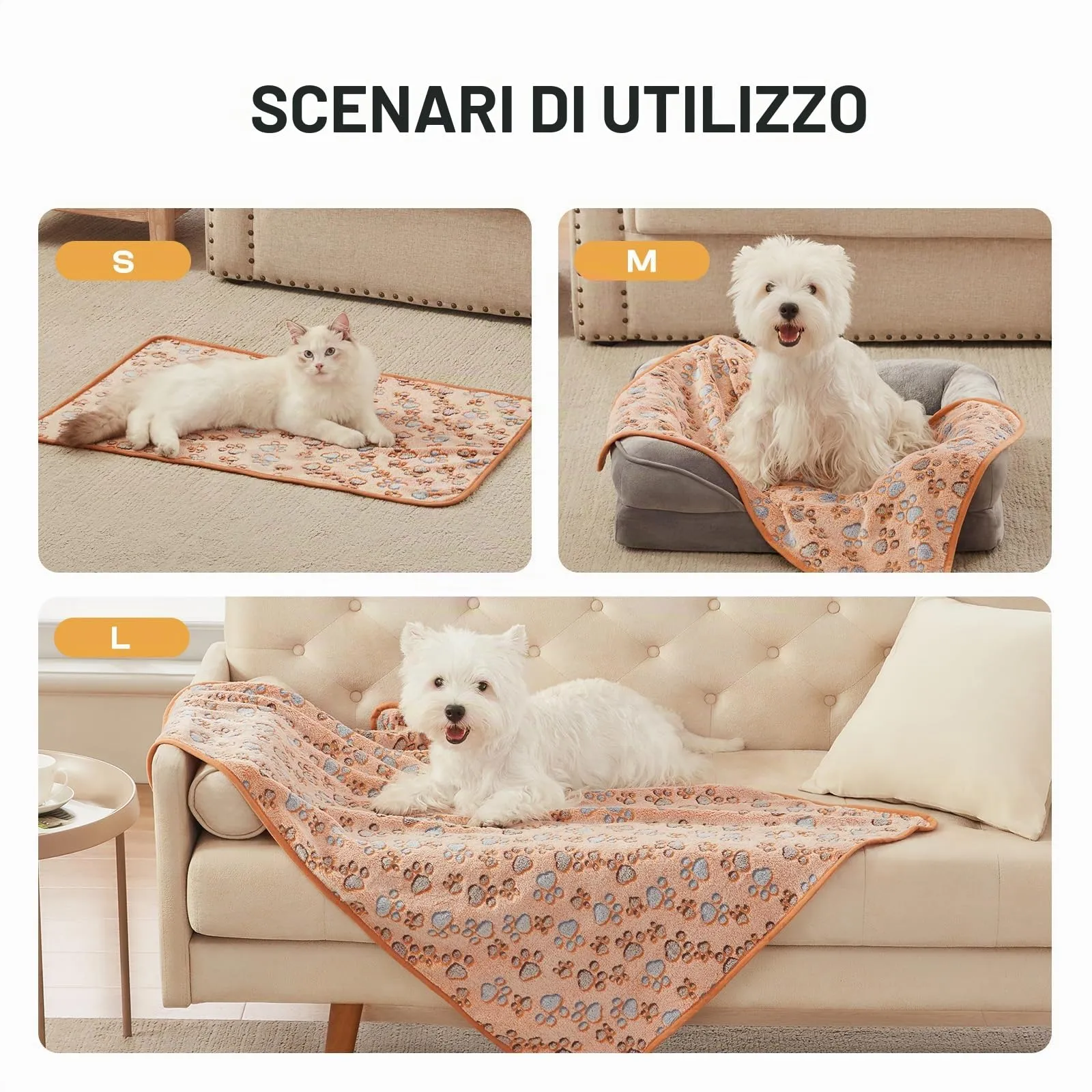 luciphia Coperta per Cane e Gatto in Flanella, Zampa, Medium (76 x 52cm), 3 Pezzi - immagine 5