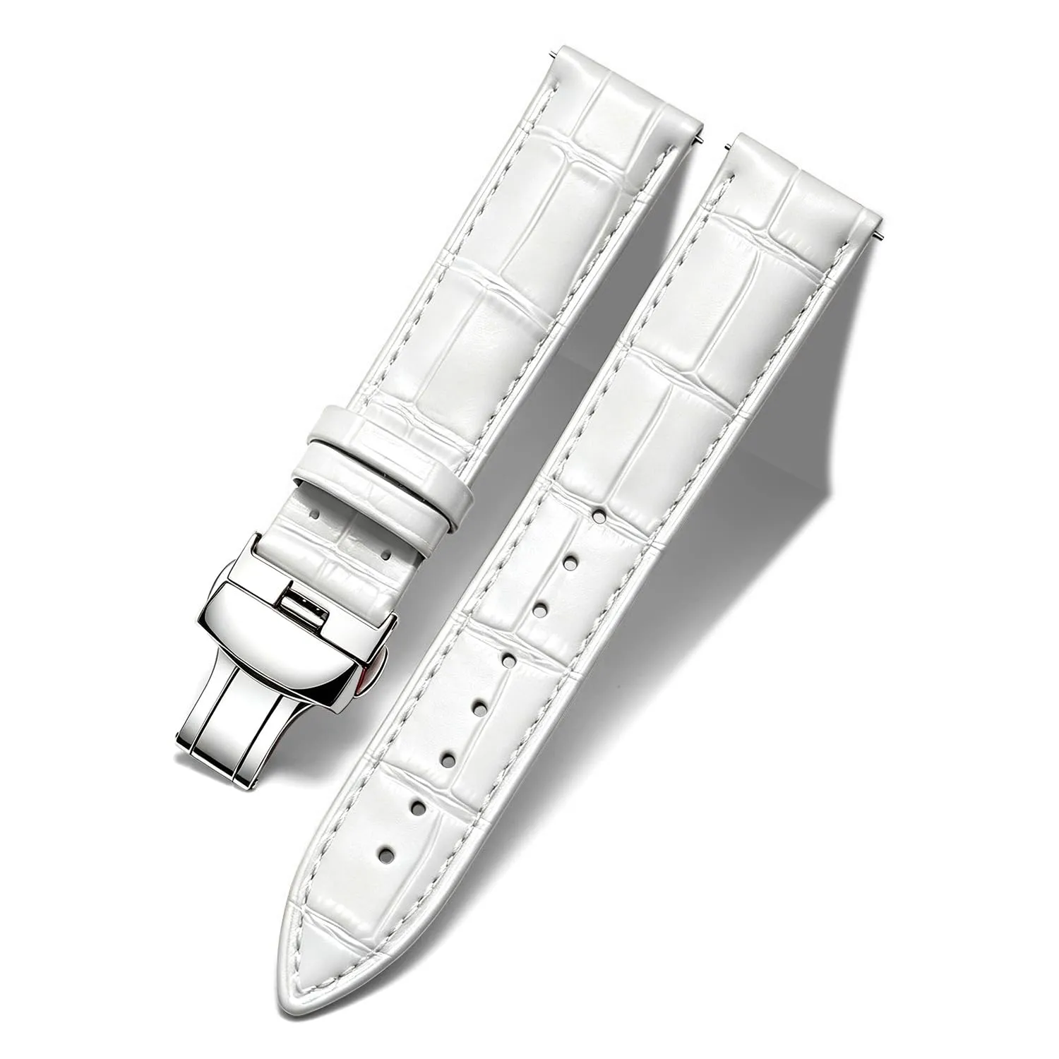 BINLUN Cinturino per Orologio in Pelle Unisex con Fibbia a Farfalla, Bianca-Fibbia D'argento, 16mm - immagine 1