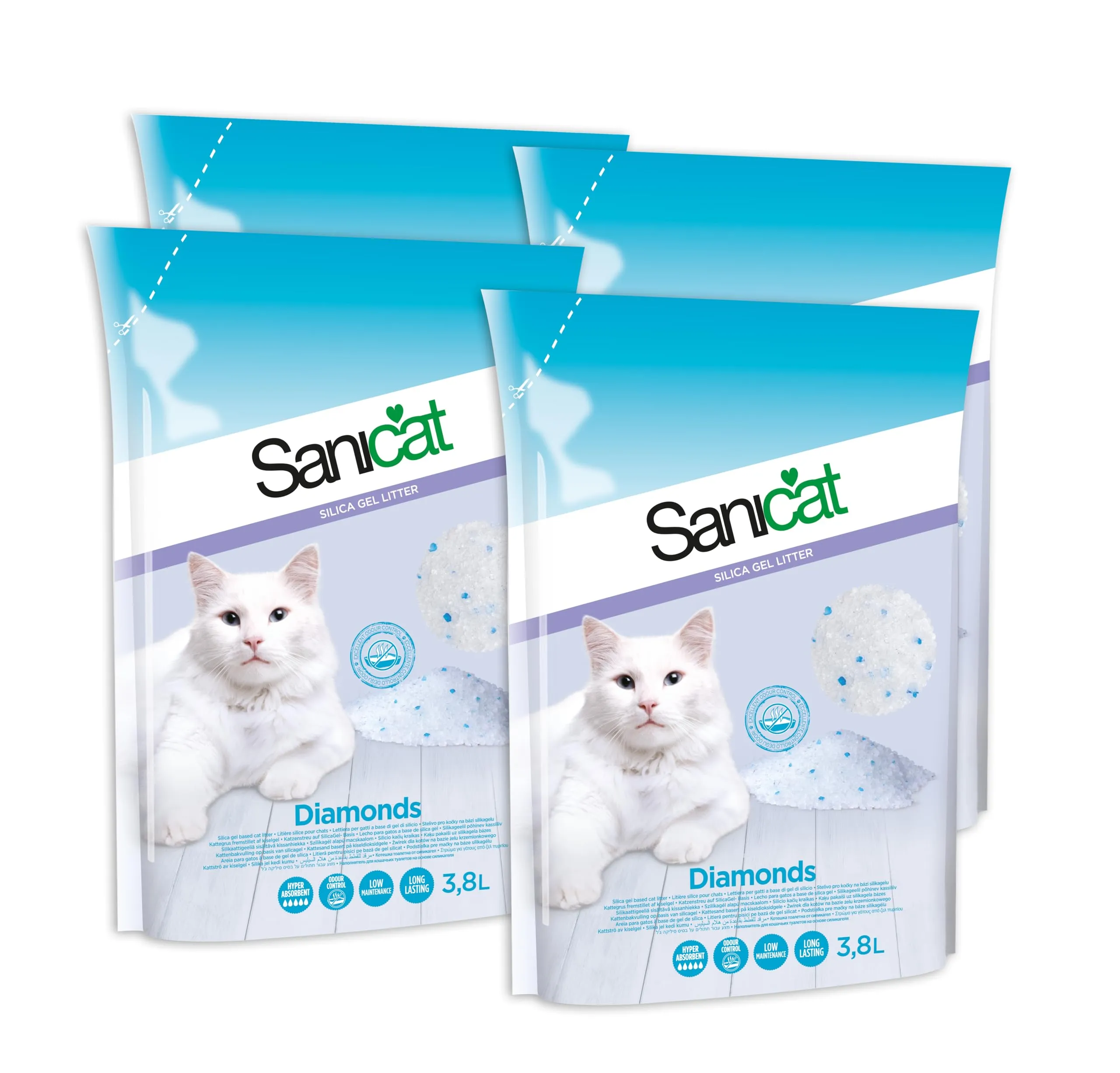 Sanicat Lettiera assorbente con perle in gel di silice, Senza profumo, 4 x 3,8 L - immagine 1