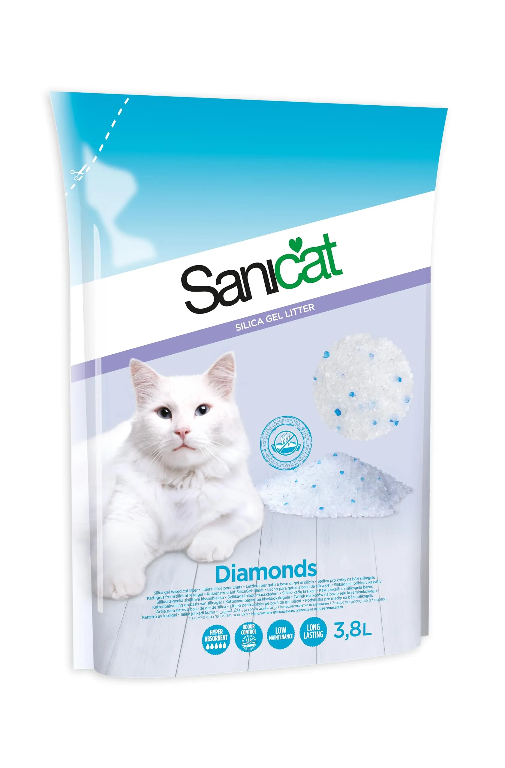 Sanicat Lettiera assorbente con perle in gel di silice, Senza profumo, 4 x 3,8 L - immagine 2