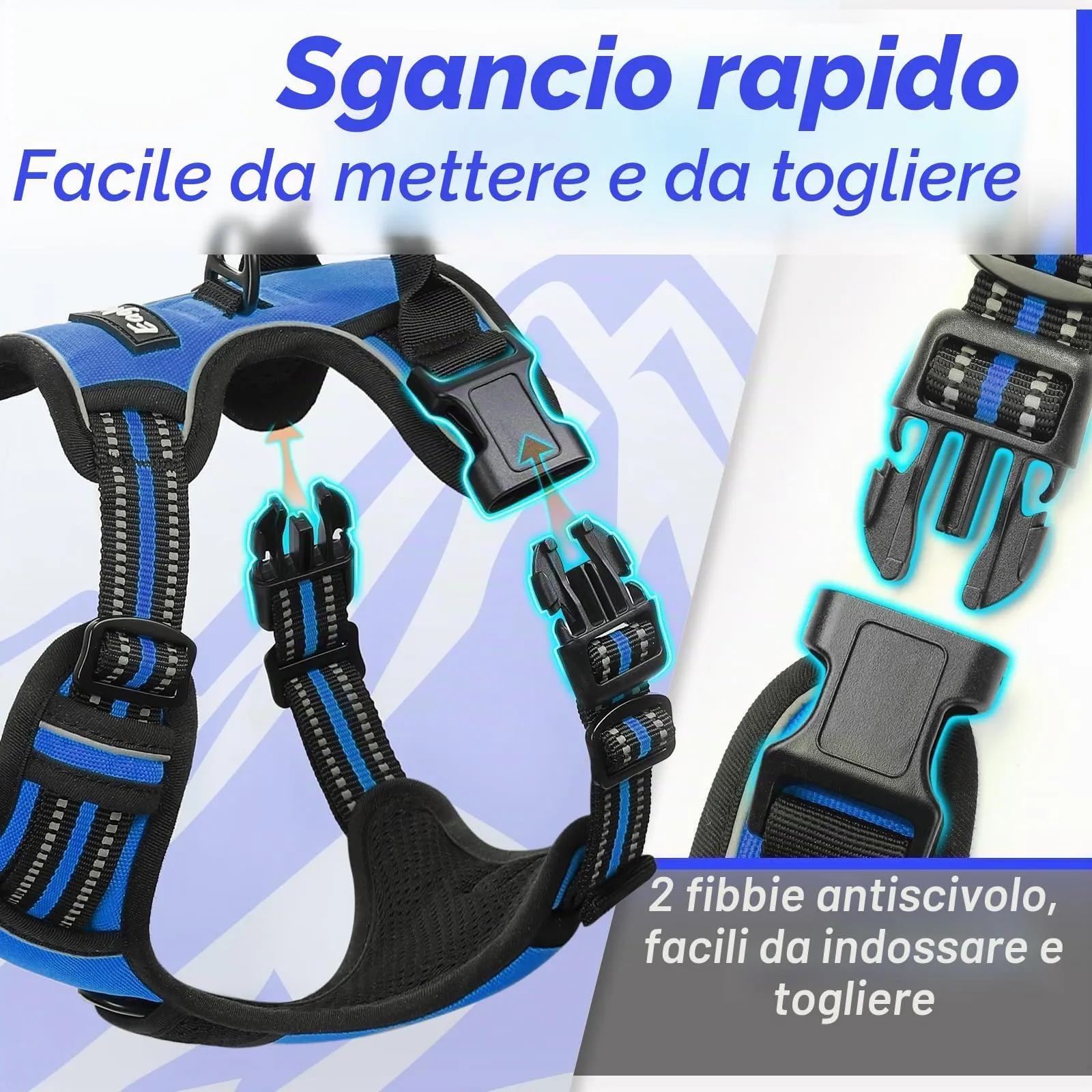 Eagloo Pettorina Cane ad H Anti Tiro, Blu, Taglia S - immagine 6