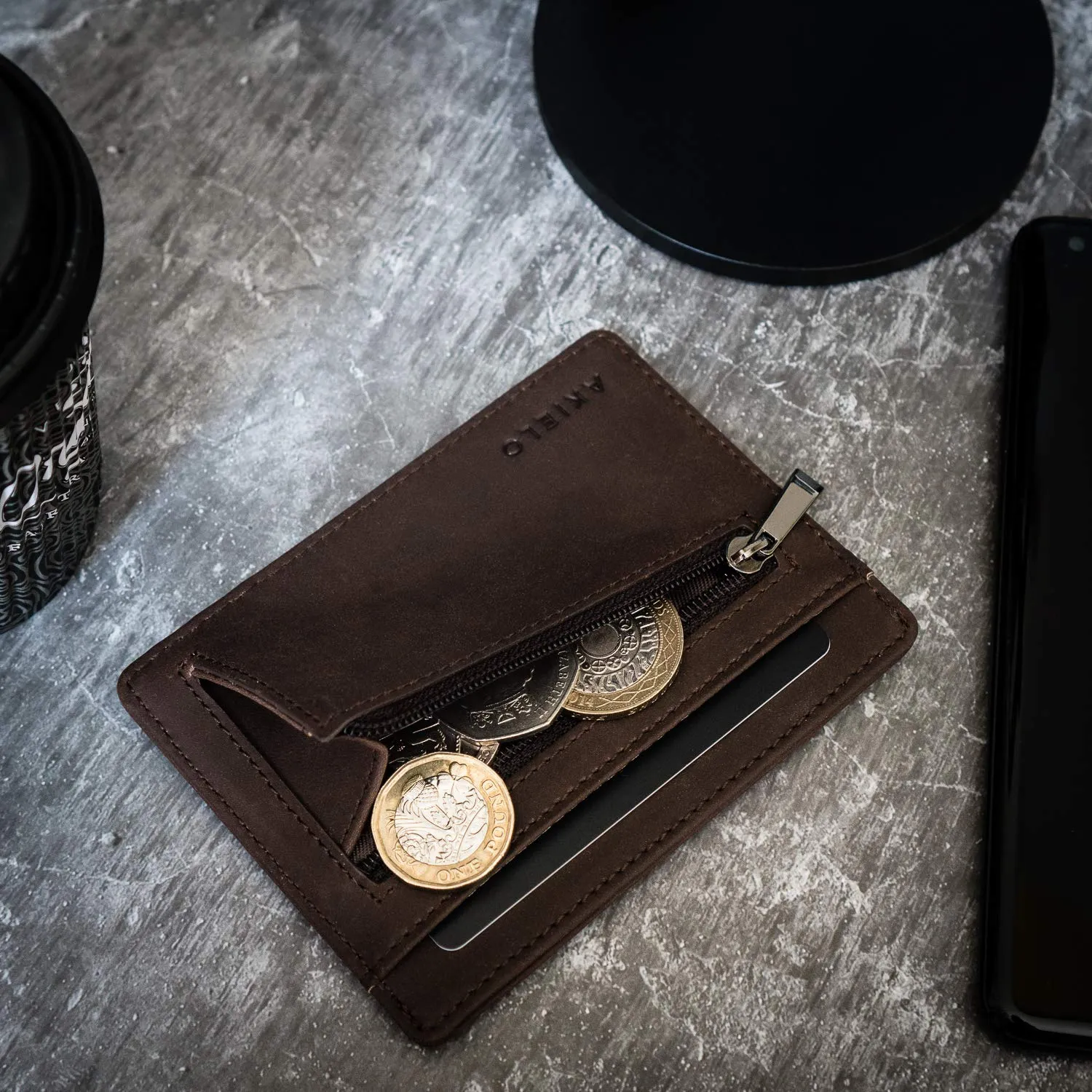 AKIELO Bravo Portafoglio Slim RFID con Zip - Edizione Moka Scuro - immagine 5
