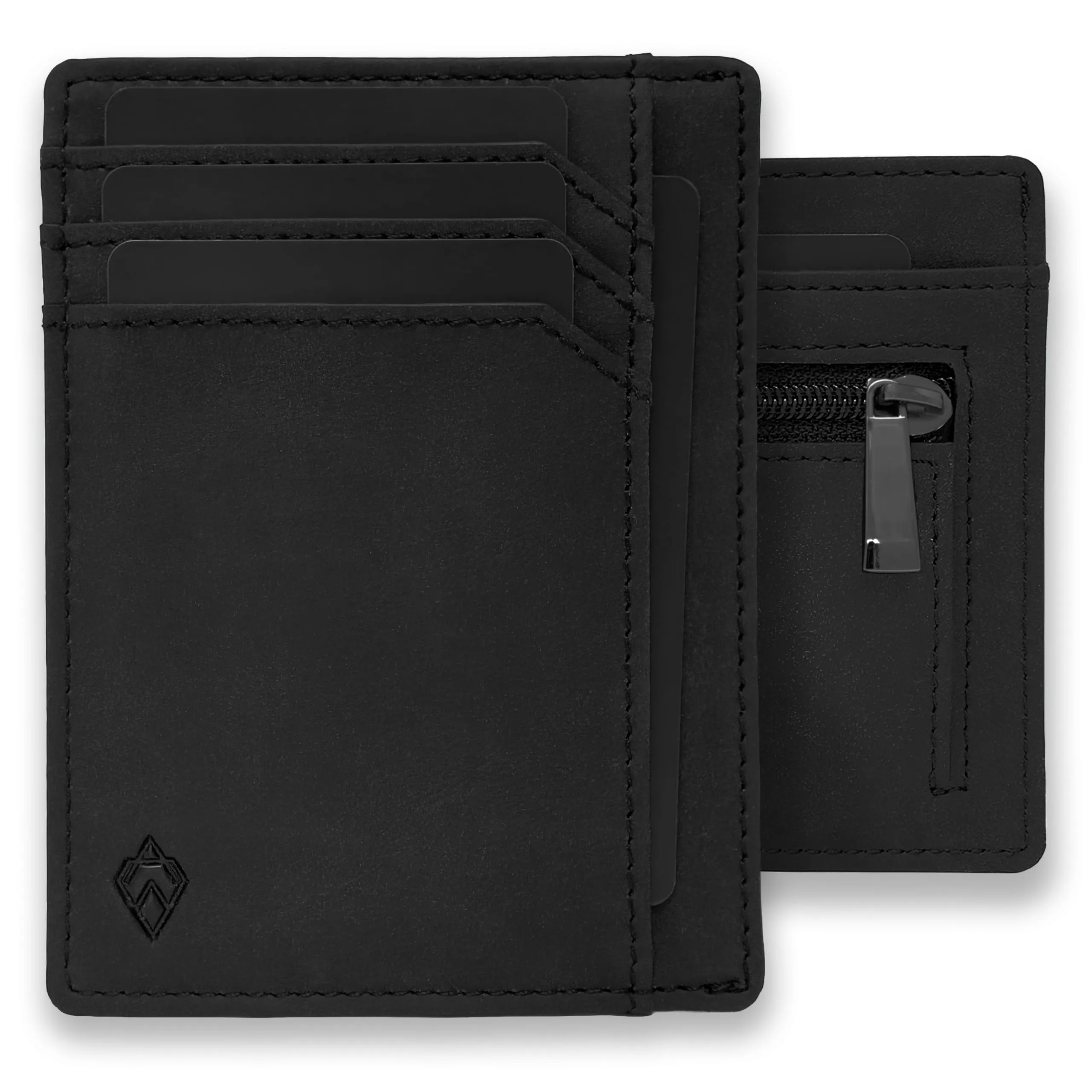 AKIELO Bravo Portafoglio Uomo Slim con Blocco RFID e Portamonete con Cerniera - Edizione Nera con Zip - immagine 1