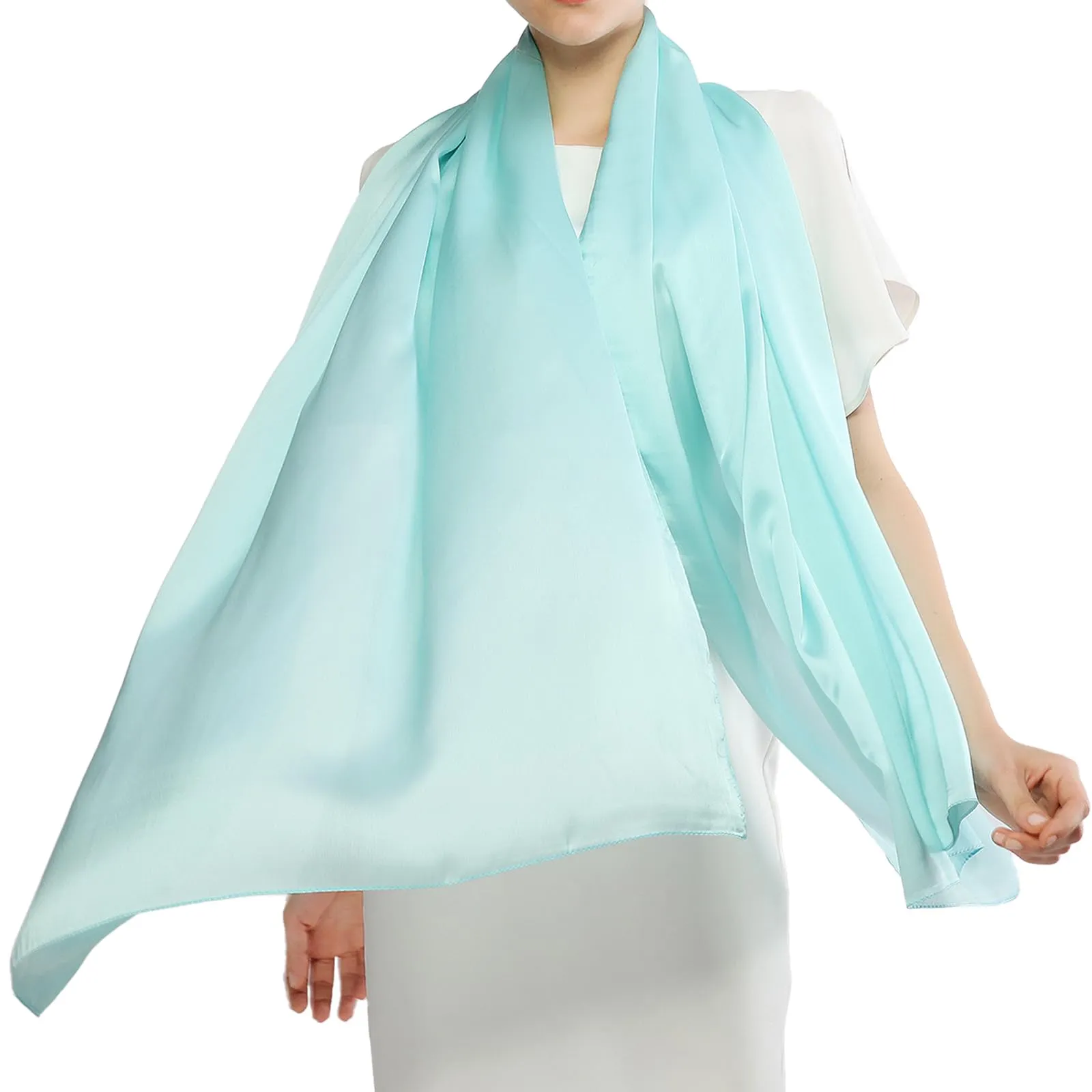 RIIQIICHY Foulard Sciarpa Seta Donna Pashmina Leggera Stola Scialle Turchese - immagine 1