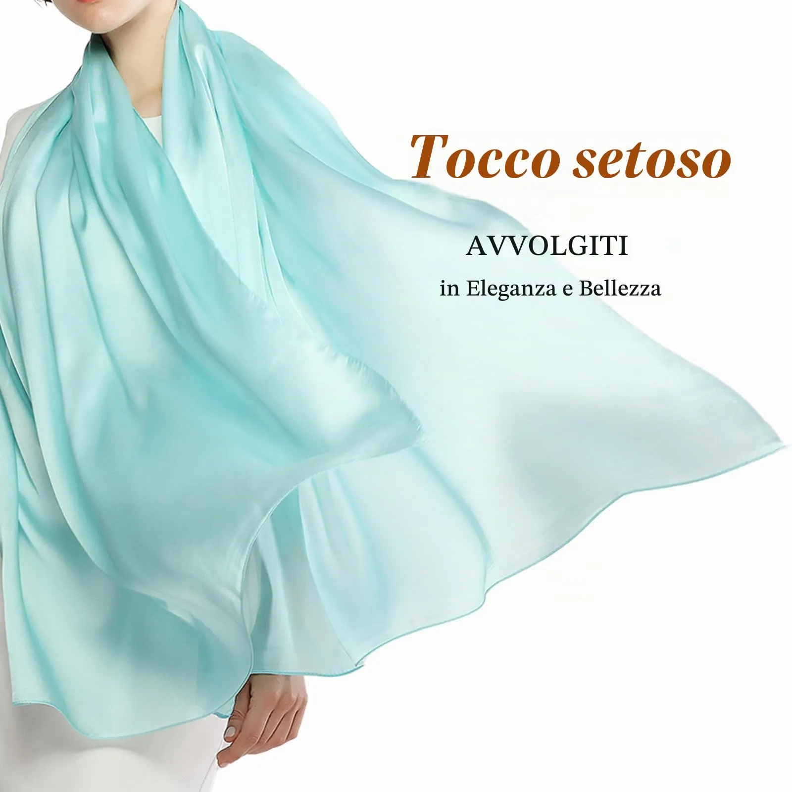 RIIQIICHY Foulard Sciarpa Seta Donna Pashmina Leggera Stola Scialle Turchese - immagine 2