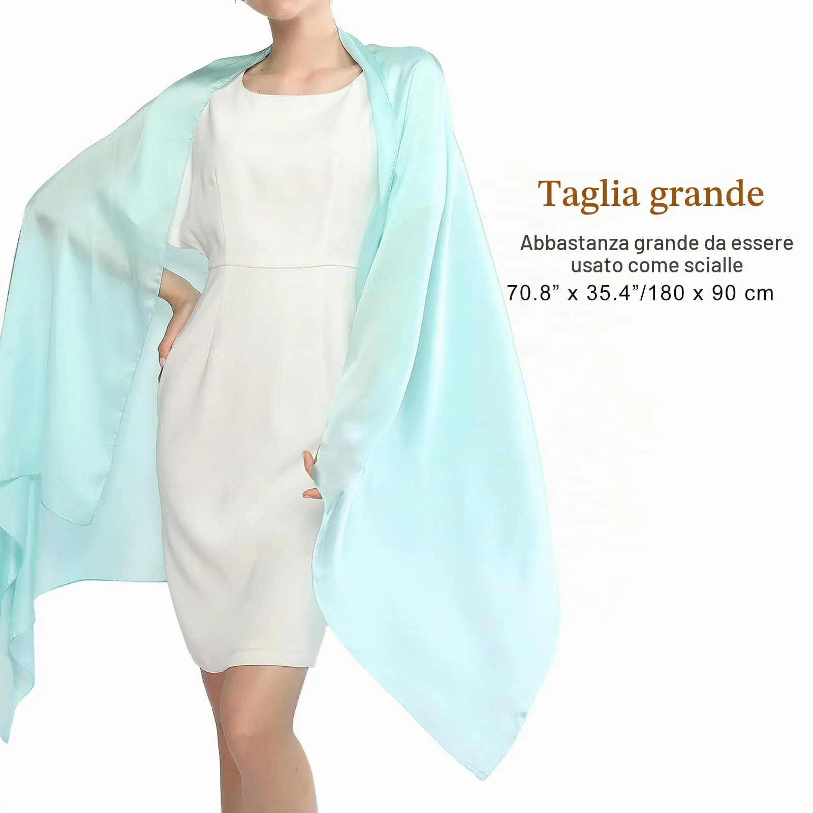 RIIQIICHY Foulard Sciarpa Seta Donna Pashmina Leggera Stola Scialle Turchese - immagine 4