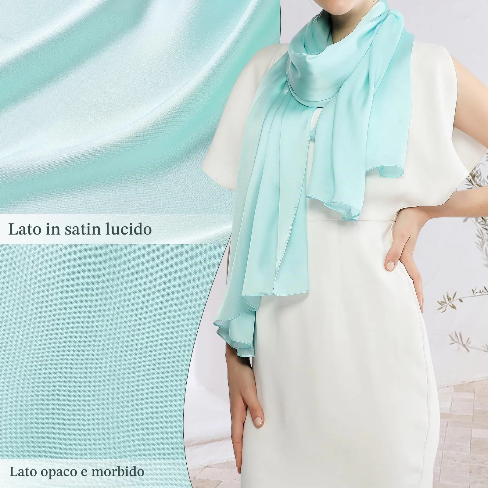 RIIQIICHY Foulard Sciarpa Seta Donna Pashmina Leggera Stola Scialle Turchese - immagine 5