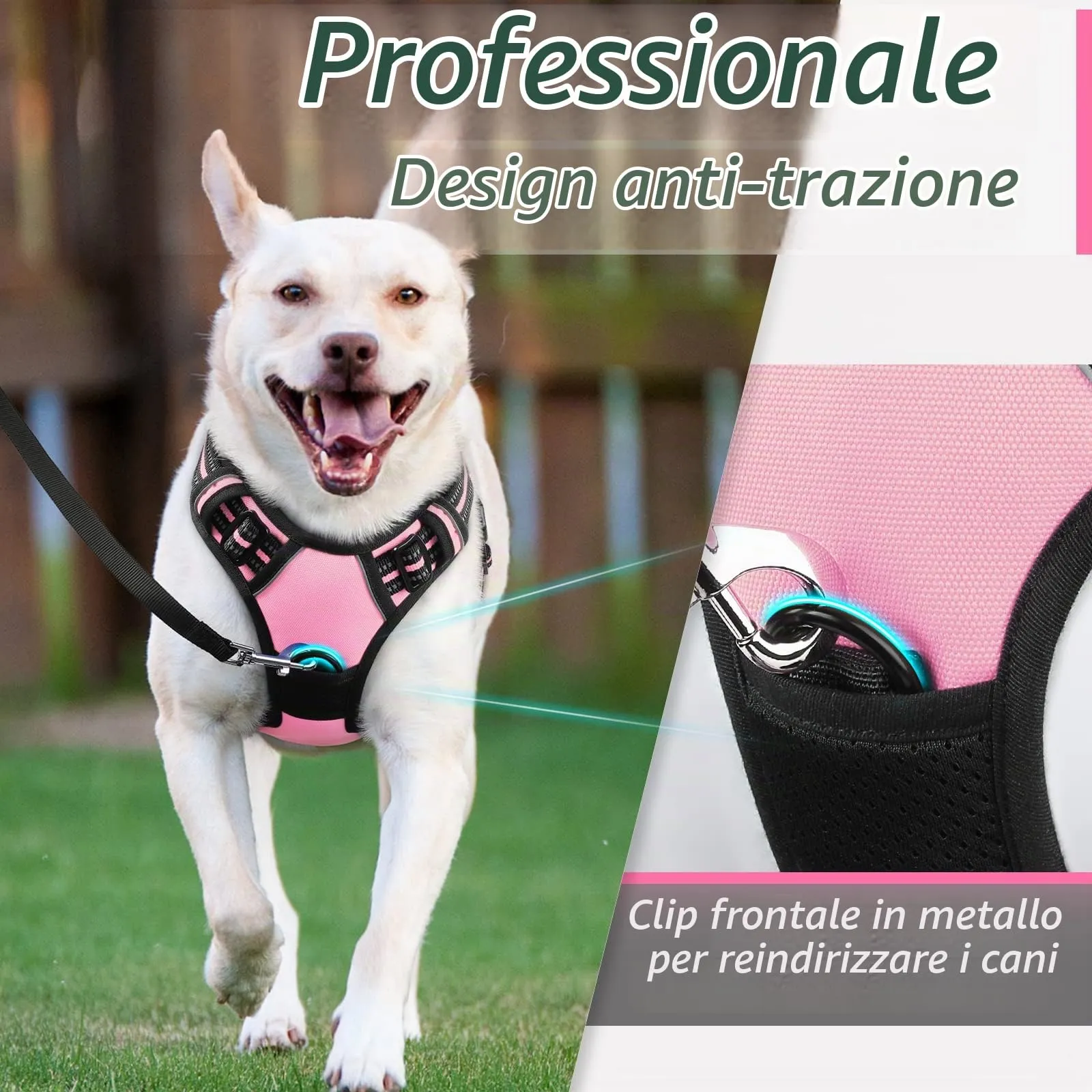 Eagloo Pettorina Cane ad H Anti Tiro, Rosa, Taglia S - immagine 3