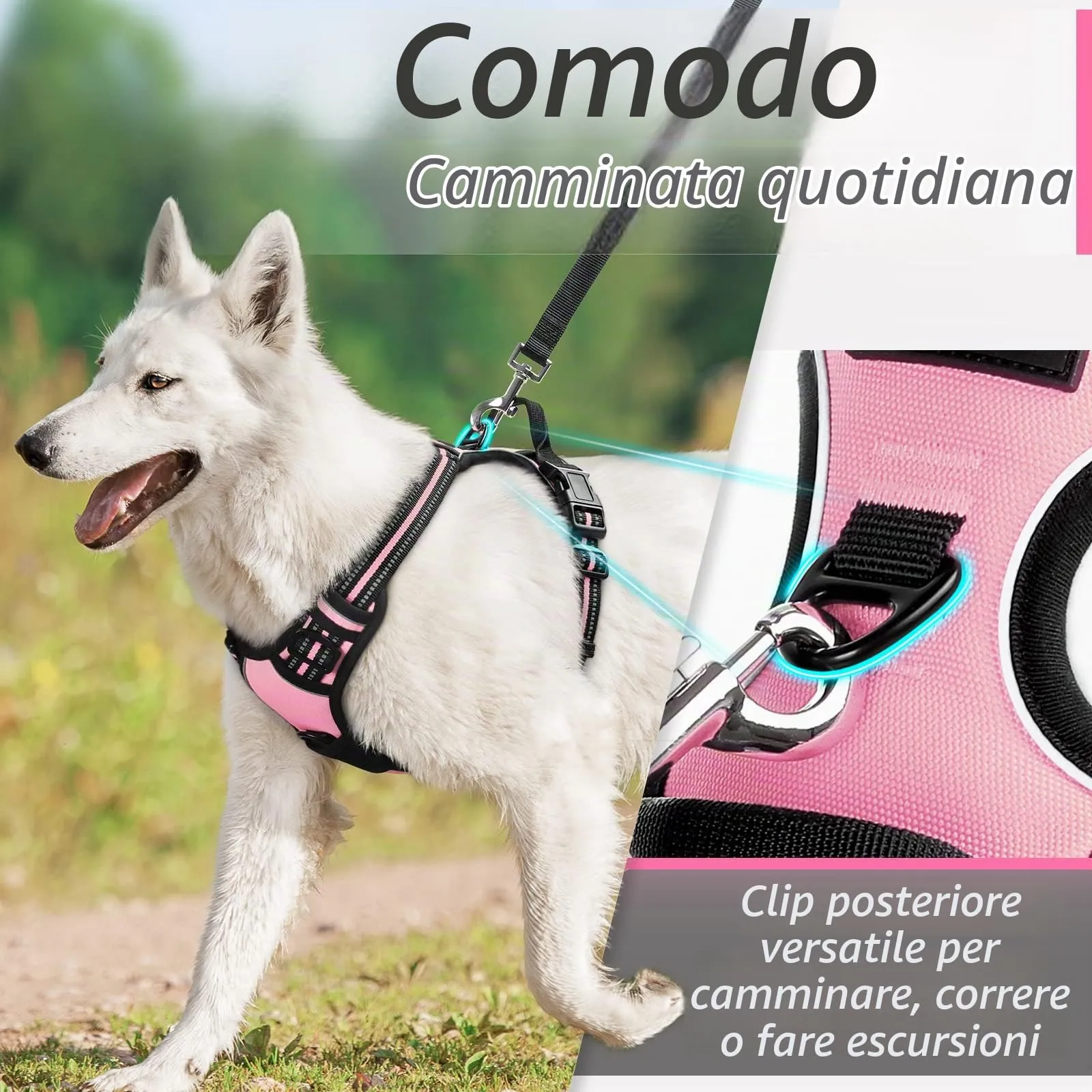 Eagloo Pettorina Cane ad H Anti Tiro, Rosa, Taglia S - immagine 4